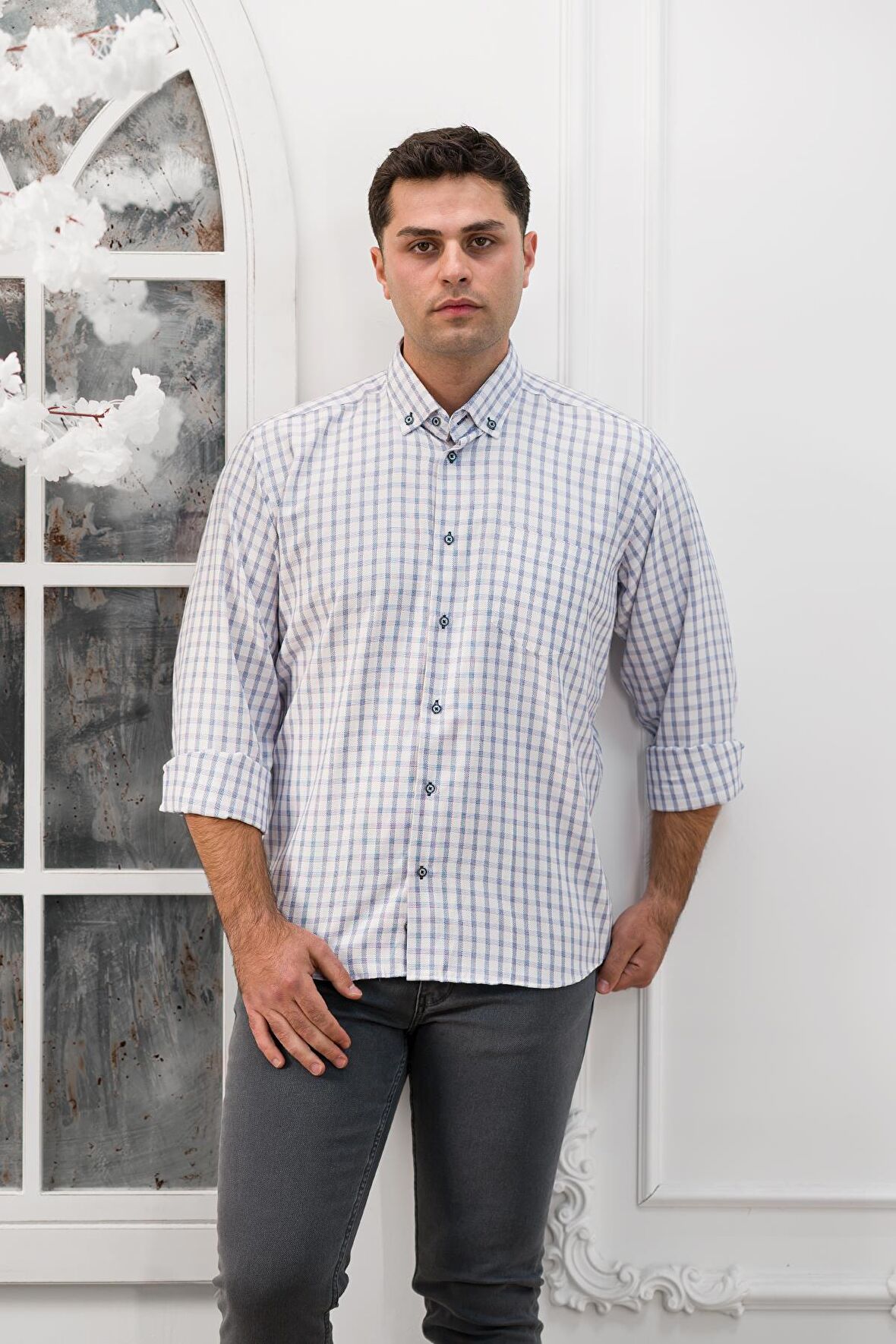 Advante Geniş Kesim Cepli Kareli Mevsimlik Kumaş Erkek Gömlek