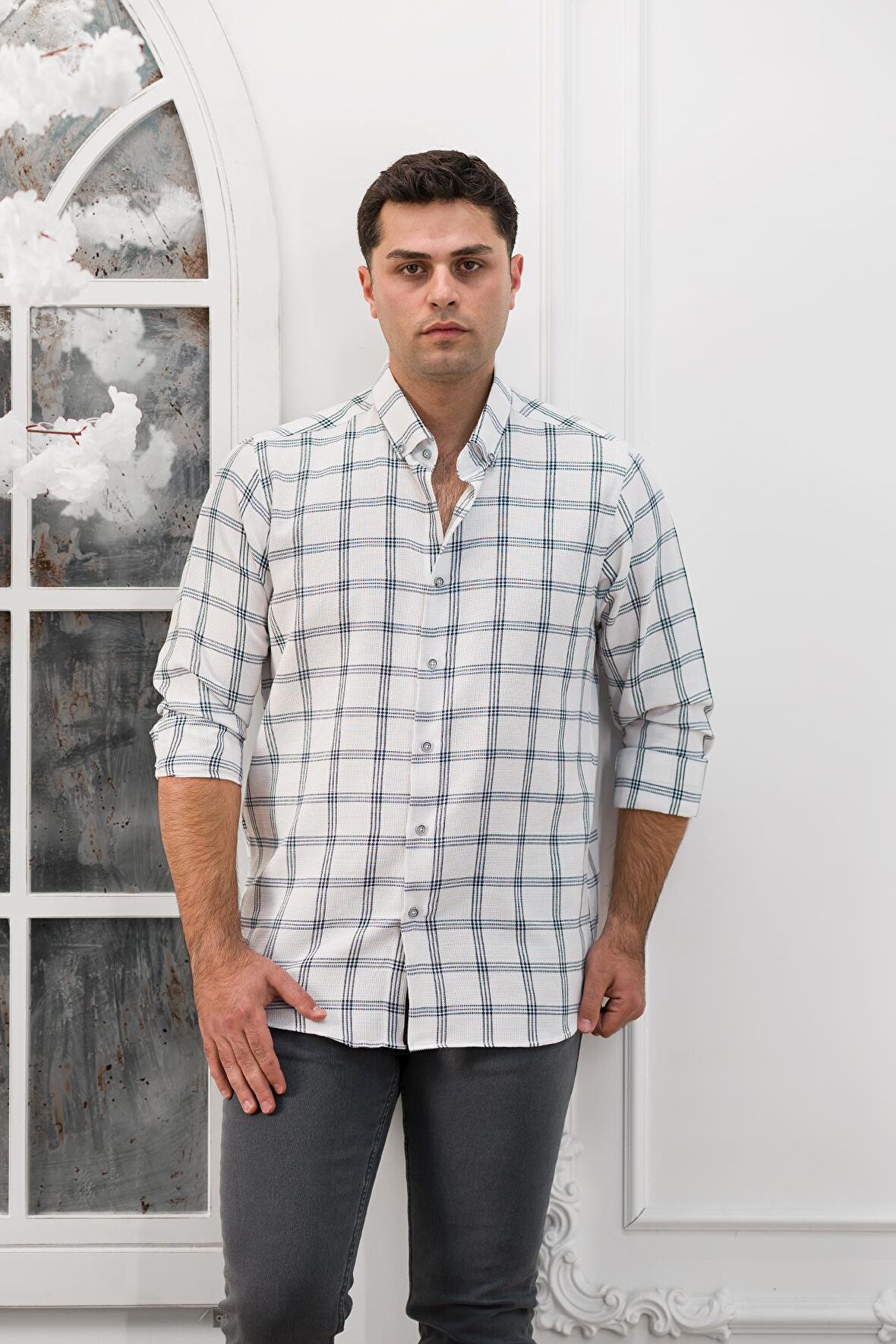 Advante Slimfit Ekoseli Yaka Düğmeli Mevsimlik Kumaş Erkek Gömlek