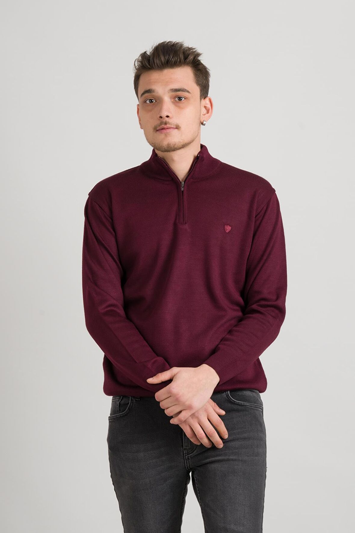 Regular Fit Yarım Balıkçı Fermuarlı Akrilik Viskon Karışımlı Erkek Triko Kazak 