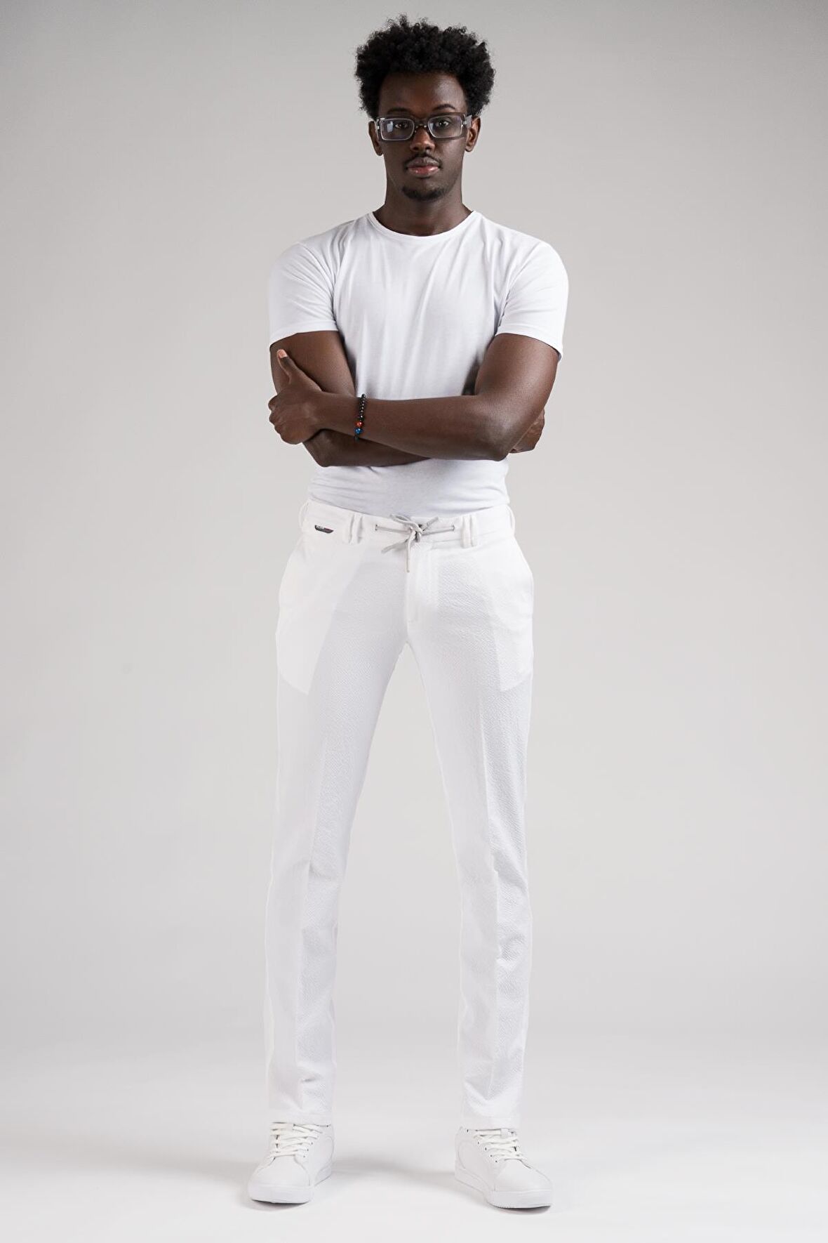 Ecer Slimfit Beli Yarım Lastikli Ve İplikli Gofre Kumaş Yazlık Jogger Pantolon