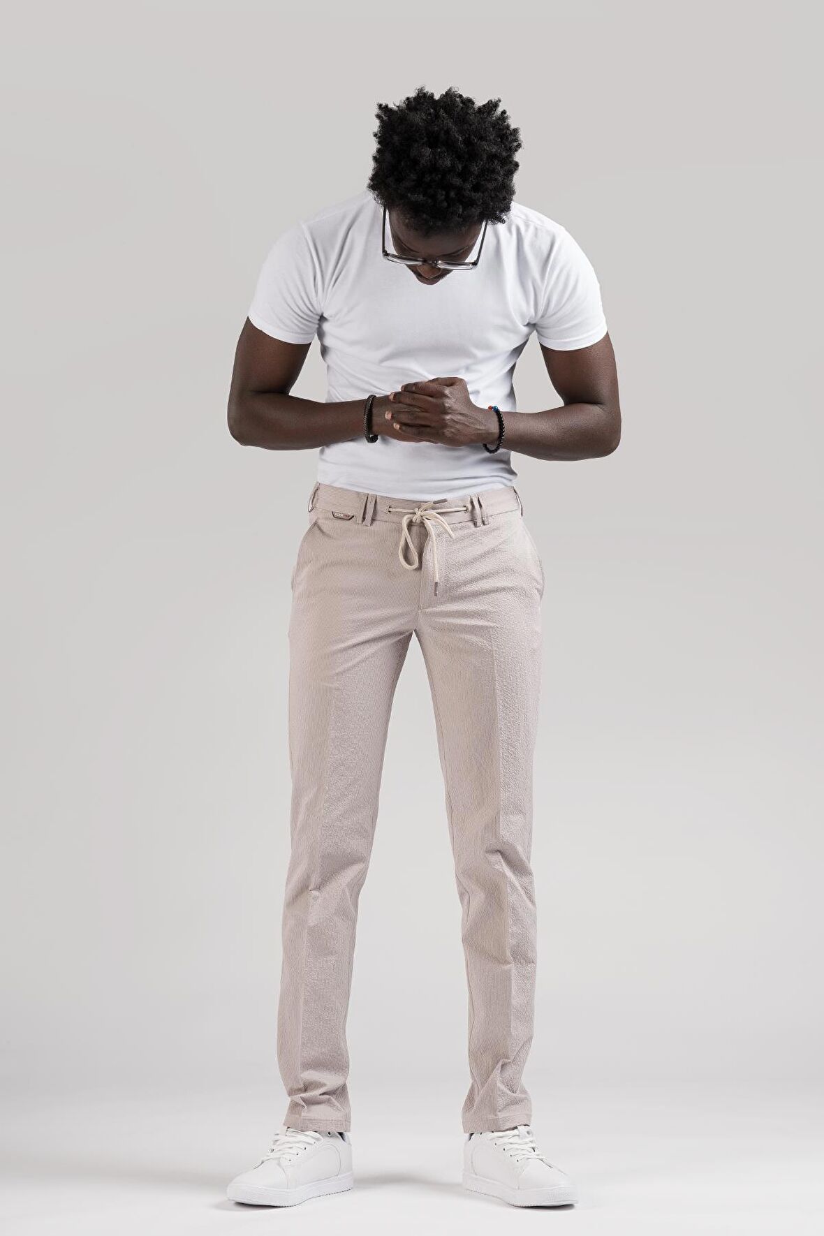 Ecer Slimfit Beli Yarım Lastikli Ve İplikli Gofre Kumaş Yazlık Jogger Pantolon