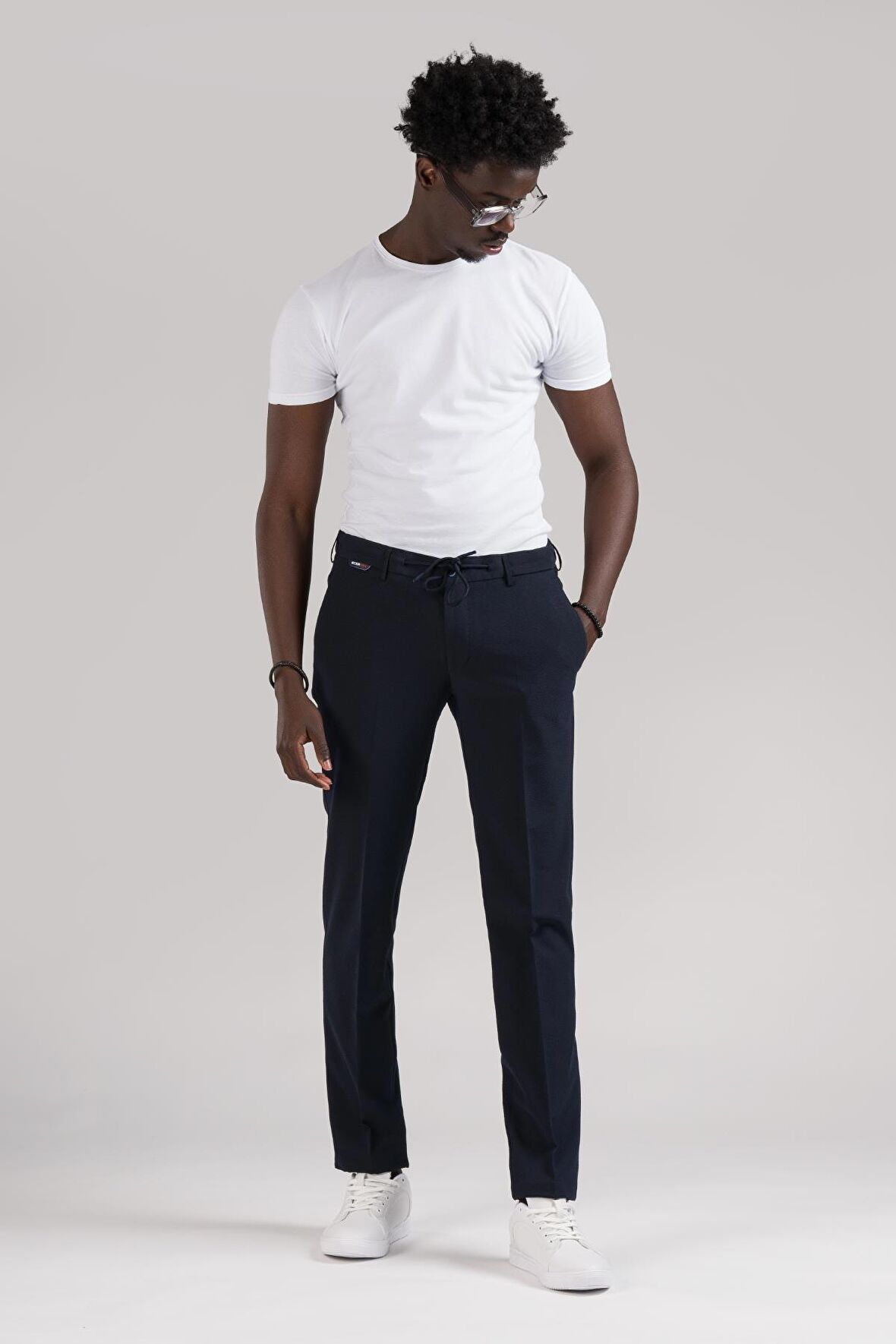 Ecer Slimfit Beli Yarım Lastikli Ve İplikli Gofre Kumaş Yazlık Jogger Pantolon