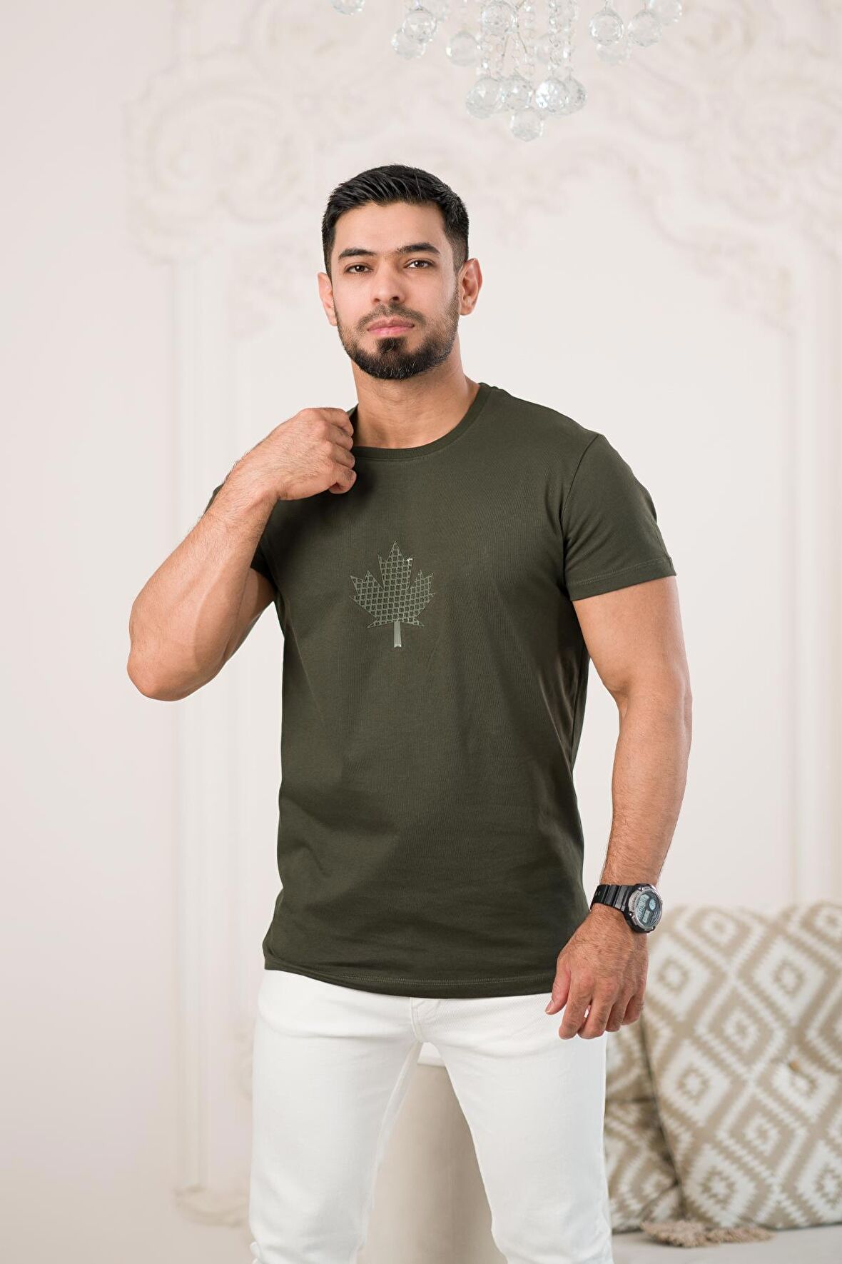 Paul Martin Bisiklet Yaka Önü Baskılı Pamuklu Basic Regular Fit T-shirt