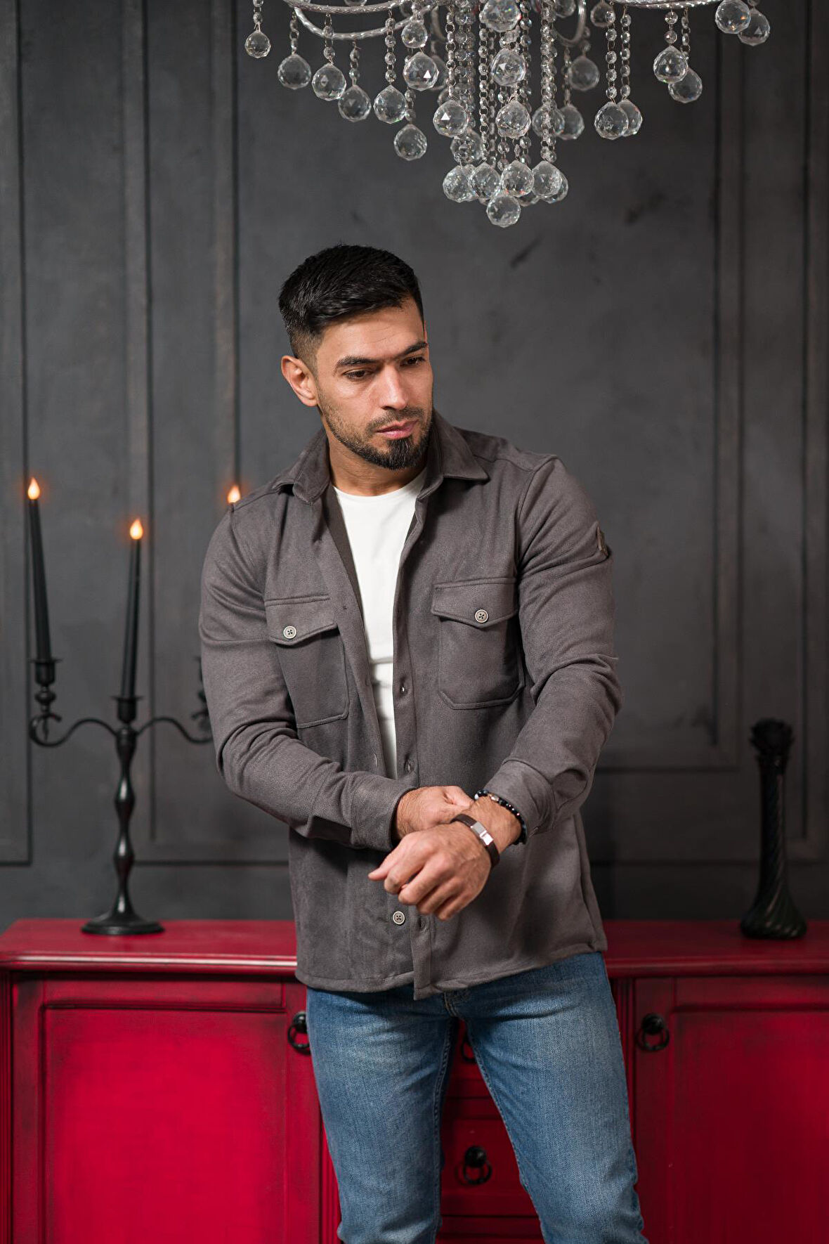 Advante Regular Fit Likralı Çift Cepli Pamuklu Astarsız Süet Gömlek