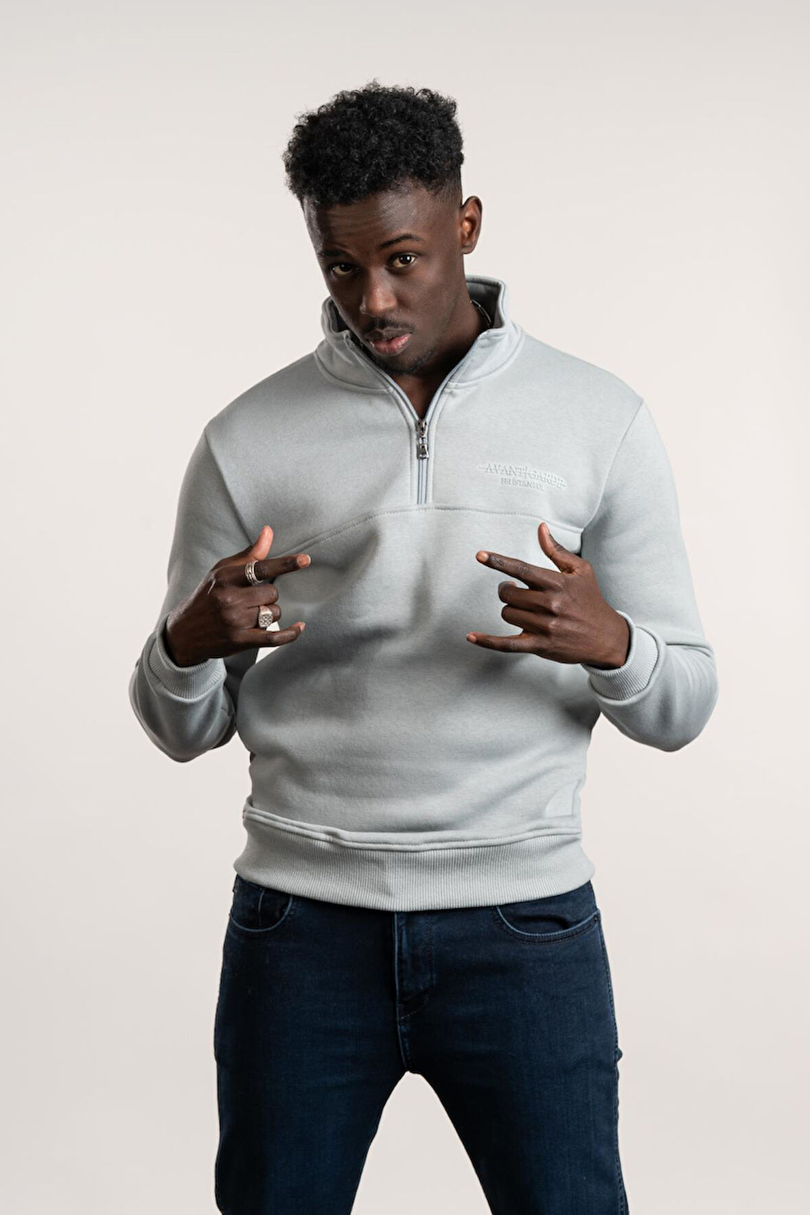 FBI Fermuarlı Dik Yaka 3 İplik İçi Şardonlu Slimfit Sweatshirt