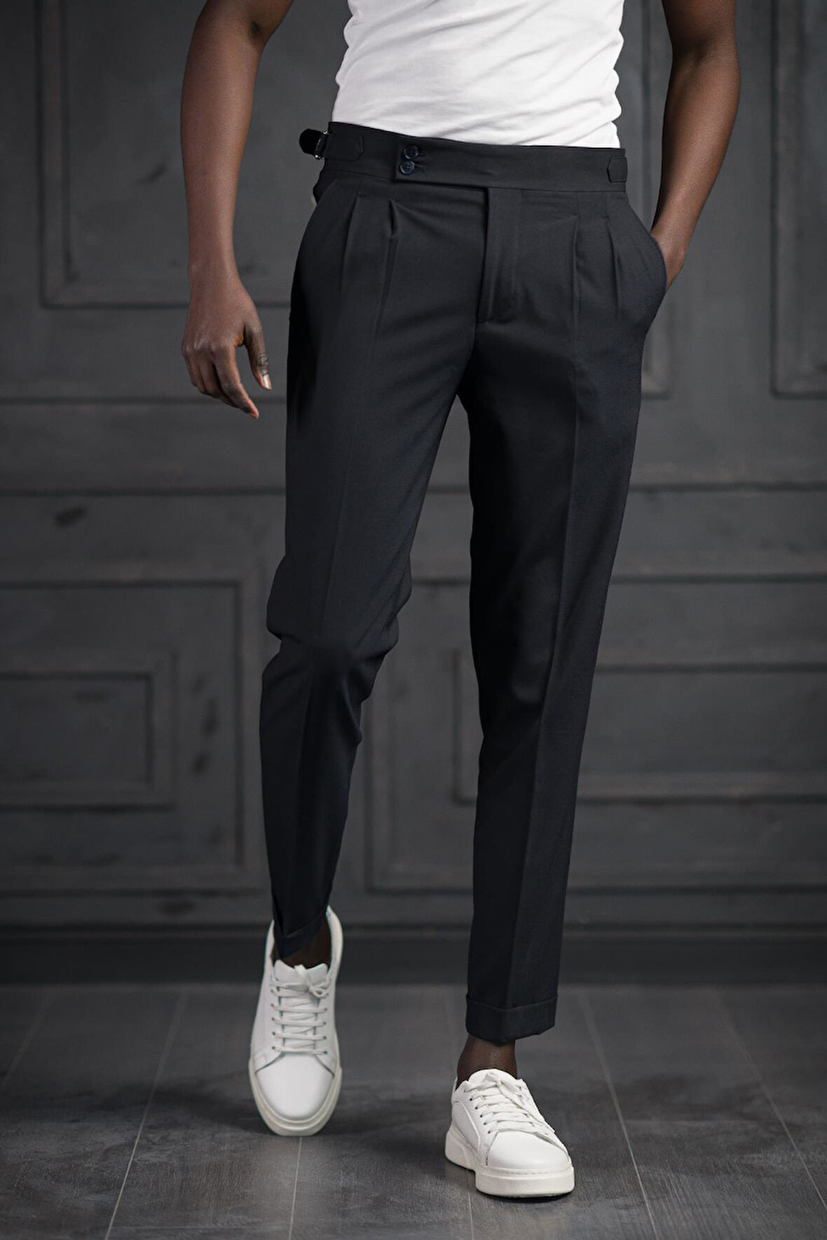 Perpant Slimfit Çift Pileli Kemer Tokalı Yazlık Kumaş Pantolon