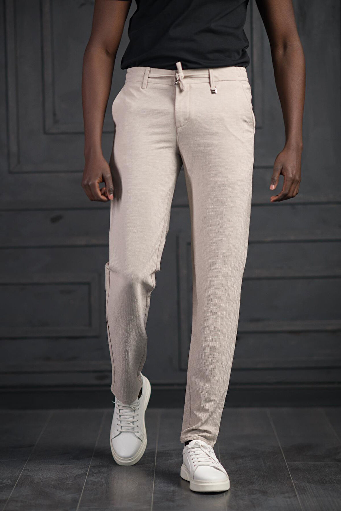 Slimfit Beli Lastikli Ve İplikli Likralı Gofre Kumaş Jogger Pantolon 