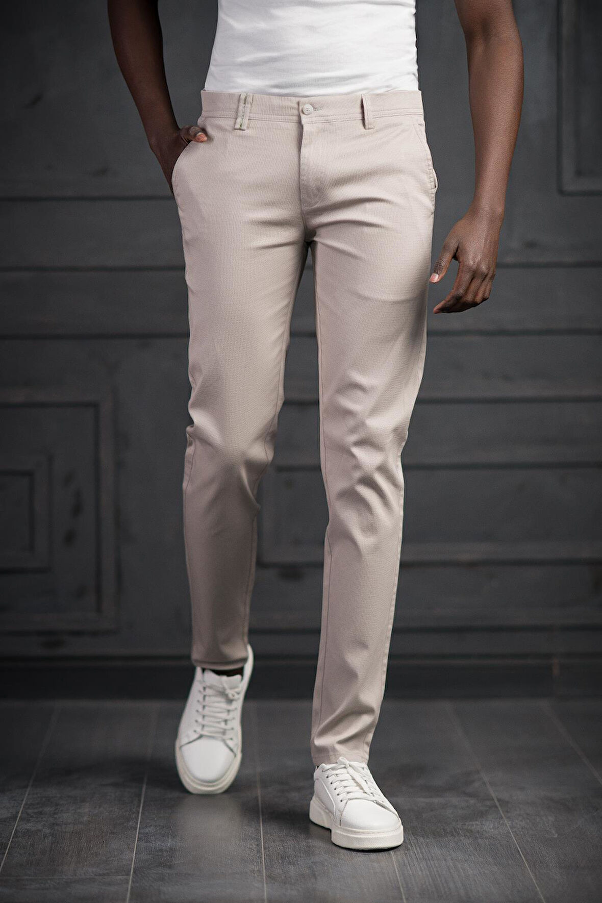 Slimfit Küçük Armürlü Yazlık Pamuklu Gabardin  Pantolon 