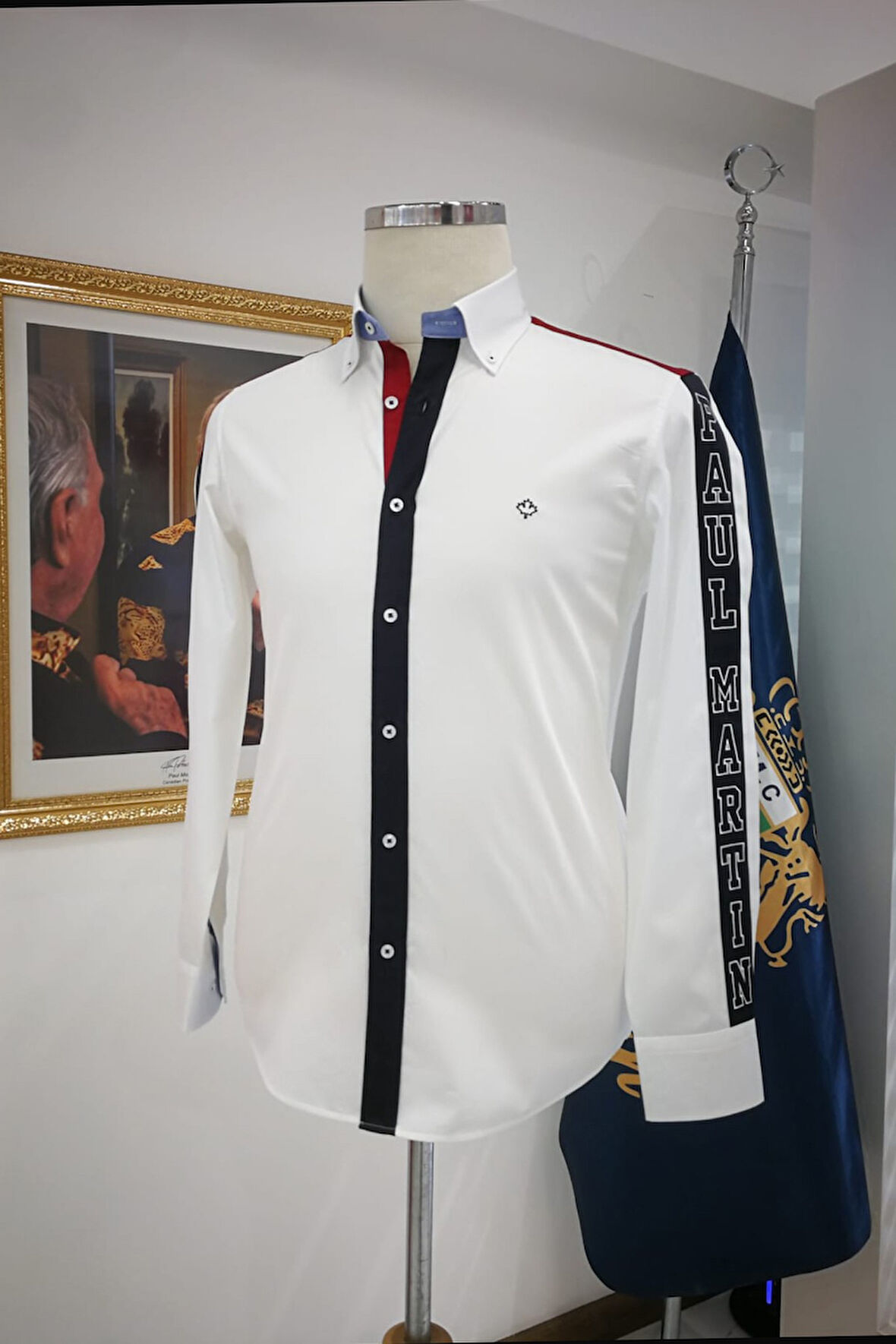 Paul Martin Garnili Slimfit Pamuklu Kolları Şeritli Yaka Düğmeli Gömlek