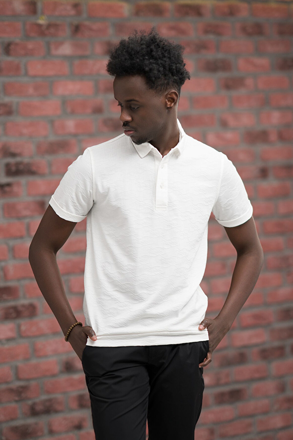 Advante Regular Fit Likralı Kendinden Desenli Polo Yaka T-shirt