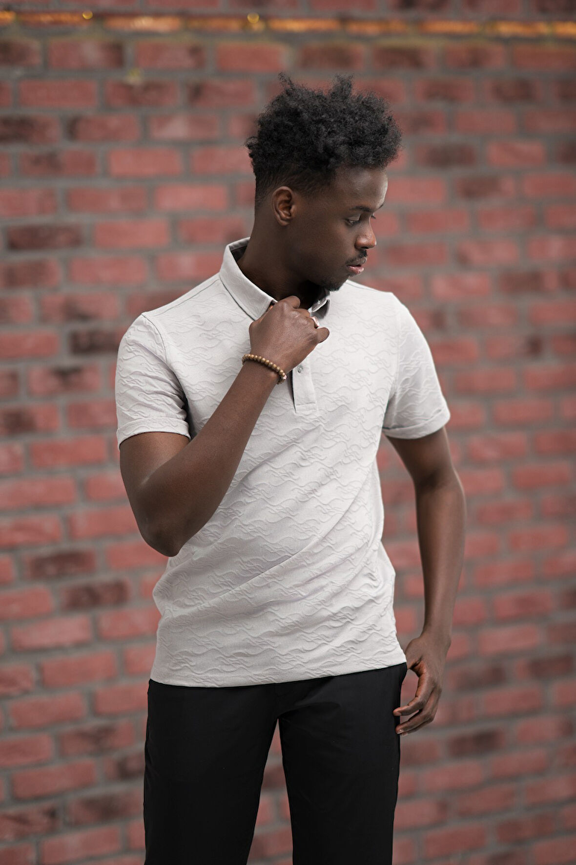 Advante Regular Fit Likralı Kendinden Desenli Polo Yaka T-shirt