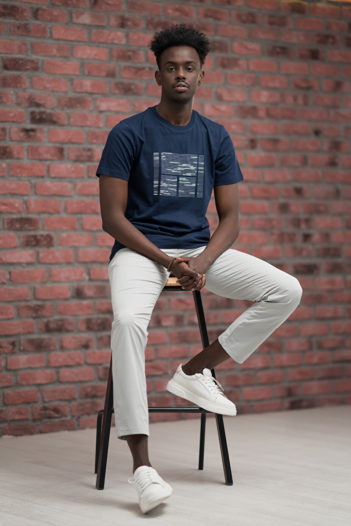 Slim Fit Sıfır Yaka Baskılı Pamuklu T-Shirt