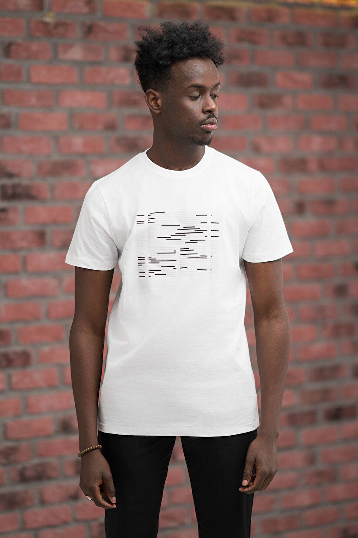 Slim Fit Sıfır Yaka Baskılı Pamuklu T-Shirt