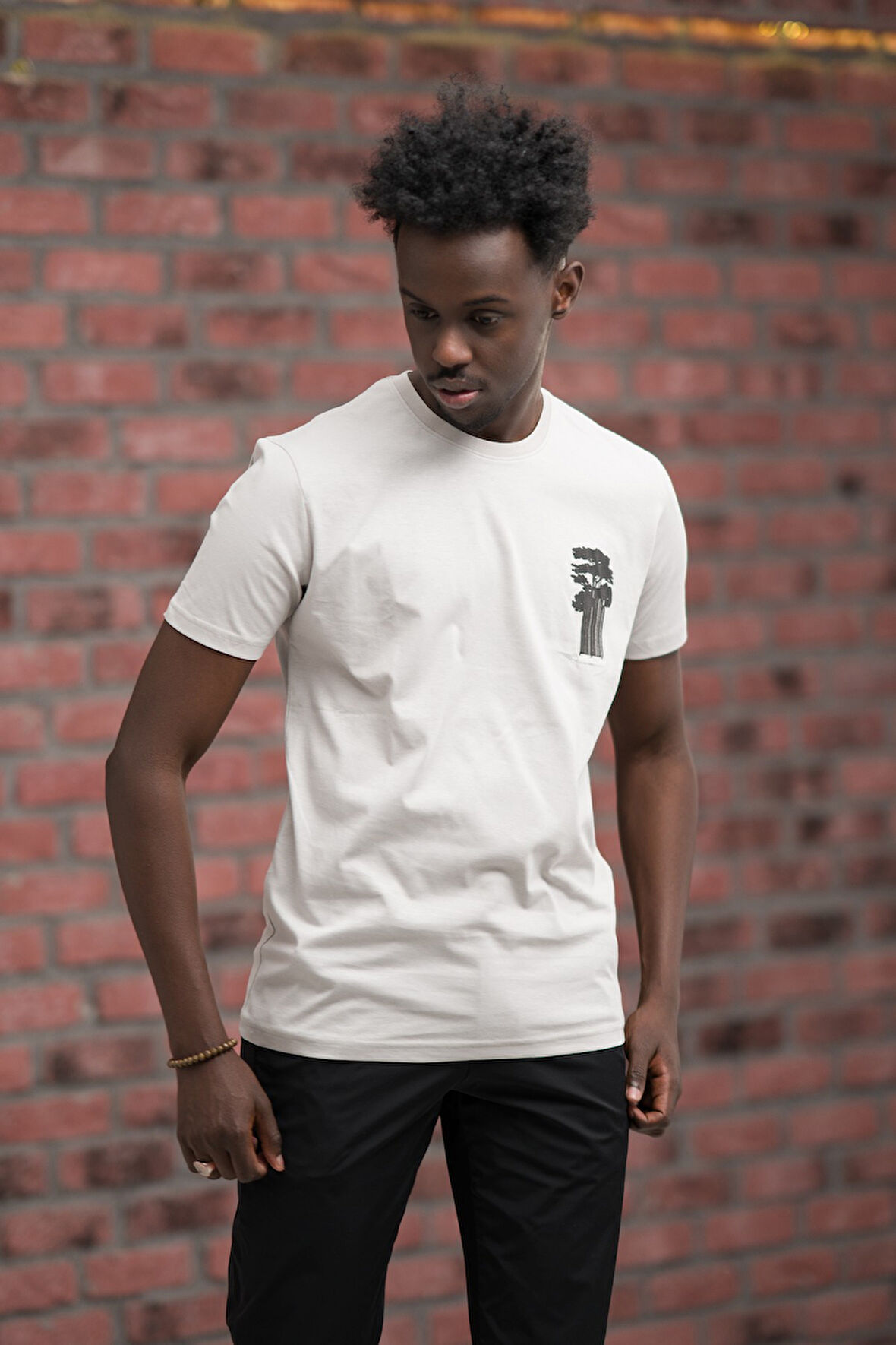 Slim Fit Sıfır Yaka Baskılı Pamuklu T-Shirt