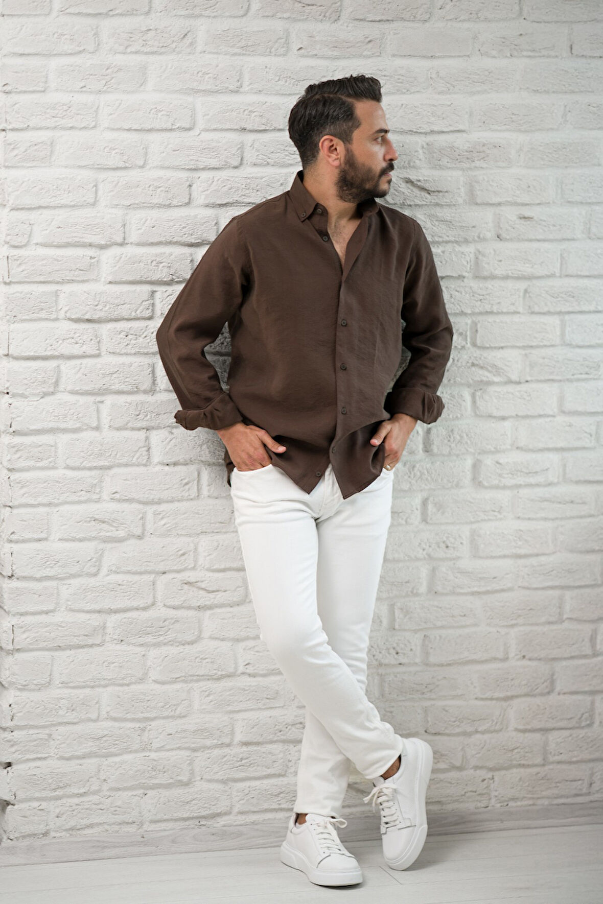 Regular Fit Yaka Düğmeli Yazlık Modal Kumaş Erkek Gömlek