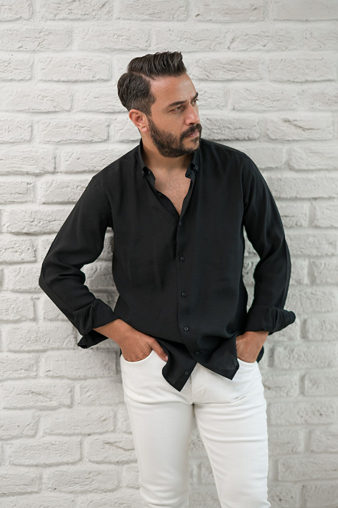 Regular Fit Yaka Düğmeli Yazlık Modal Kumaş Erkek Gömlek