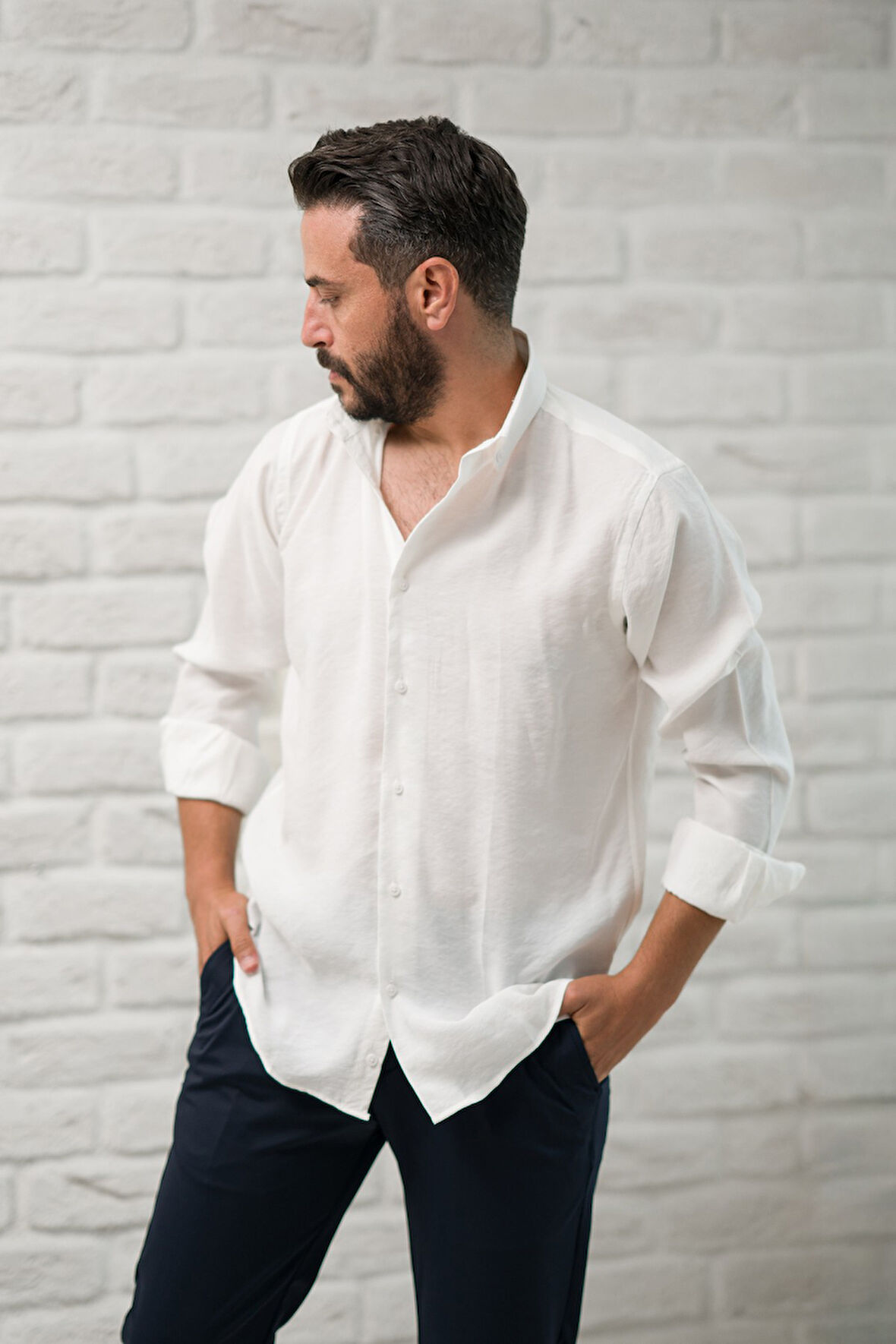 Regular Fit Yaka Düğmeli Yazlık Modal Kumaş Erkek Gömlek