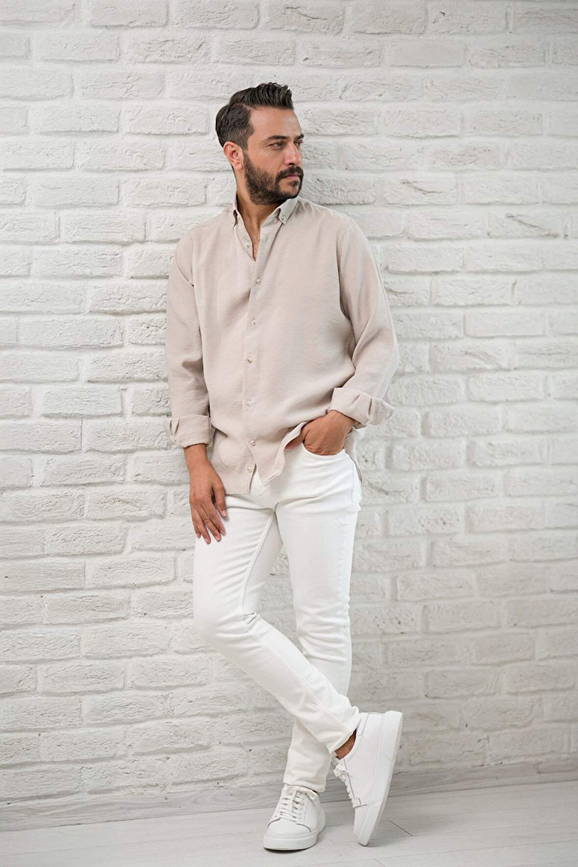 Regular Fit Yaka Düğmeli Yazlık Modal Kumaş Erkek Gömlek