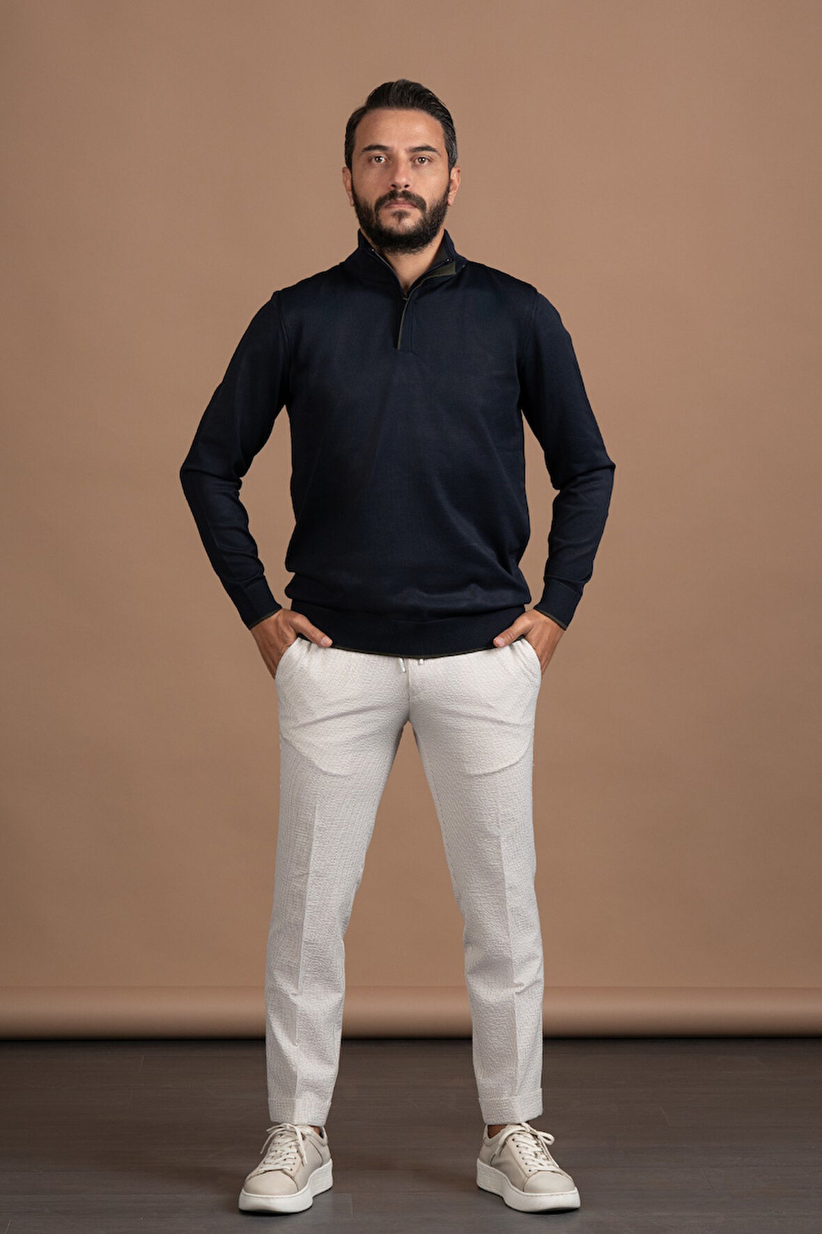 Fermuarlı Balıkçı Yaka Polyamid Kumaş Mevsimlik Triko Kazak