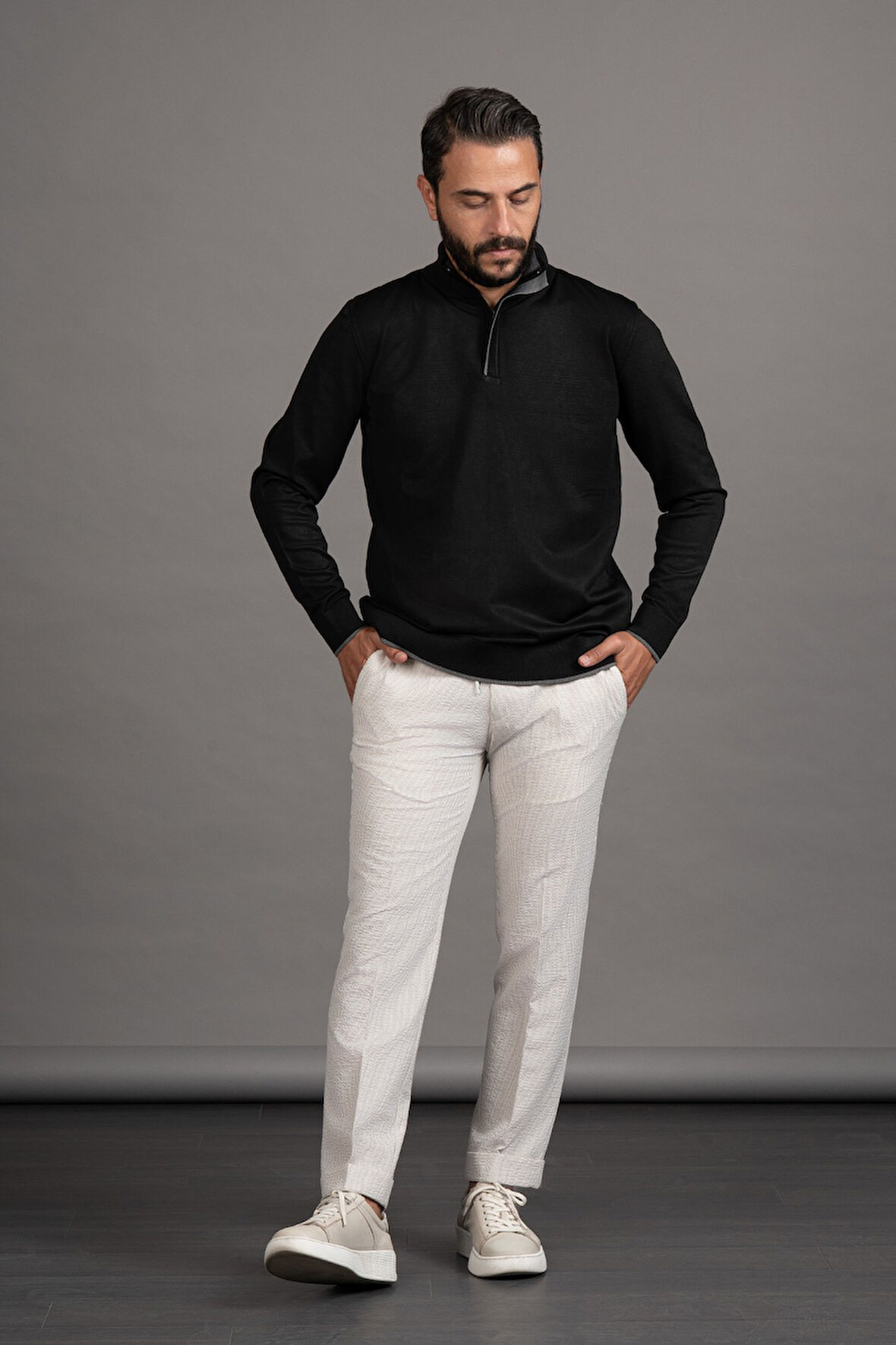 Fermuarlı Balıkçı Yaka Polyamid Kumaş Mevsimlik Triko Kazak