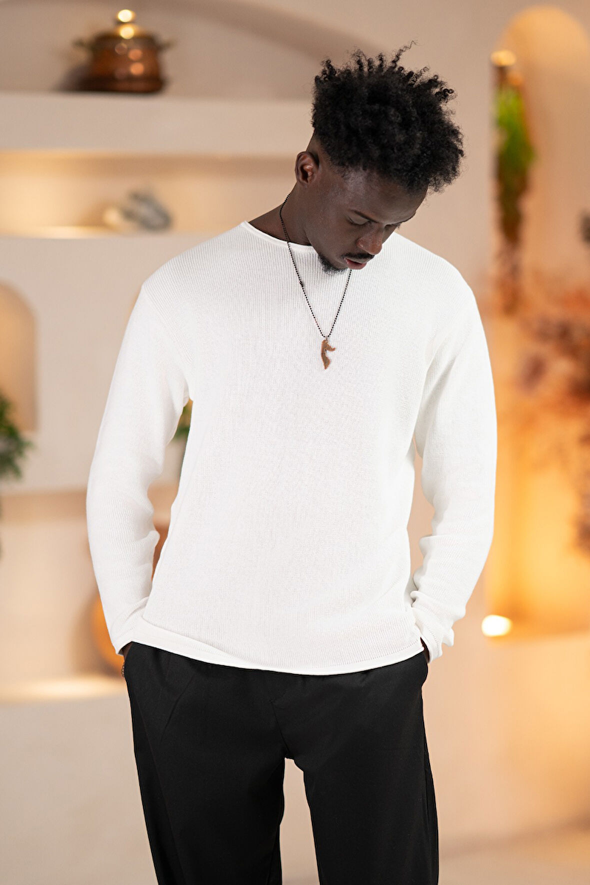 Regular Fit Likralı Kendinden Çizgili Mevsimlik Spor Kazak