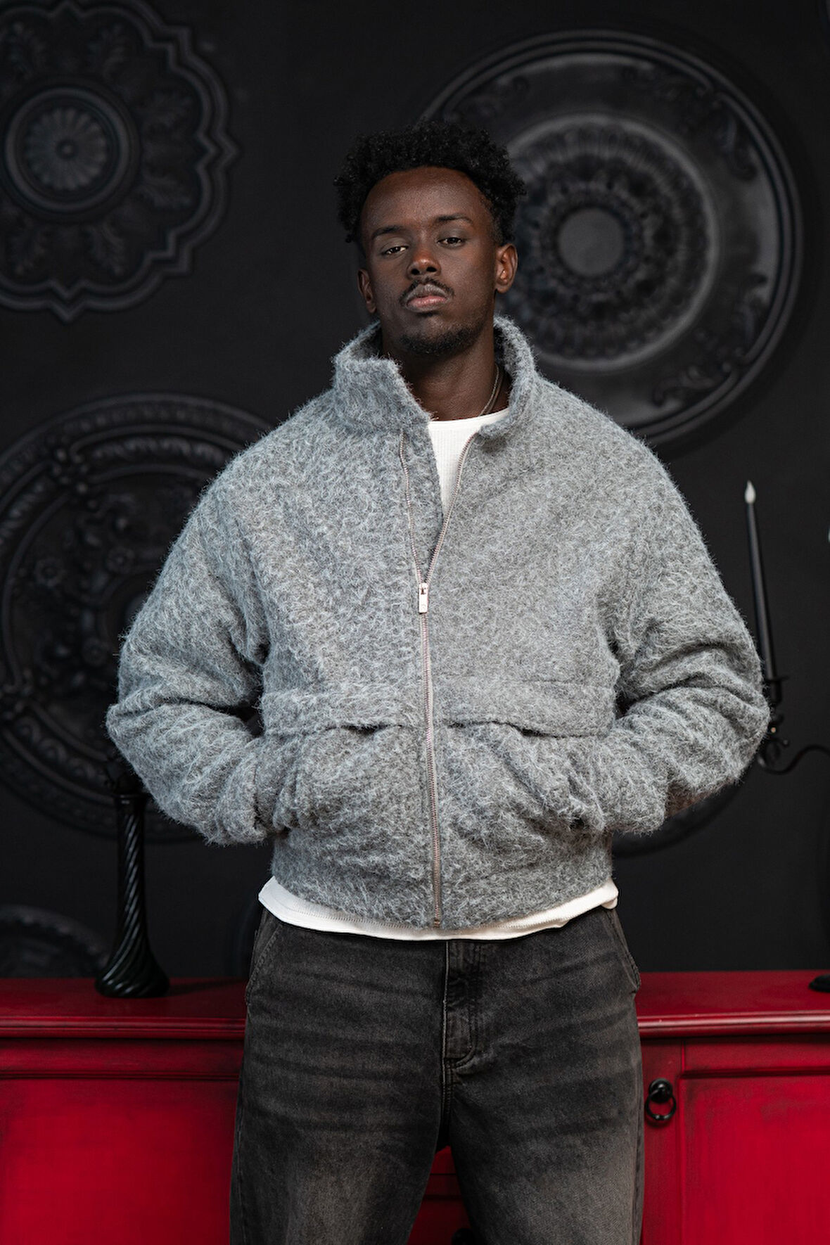 Oversize Crop Model Yan Cepli Astarlı Kırçıllı Mont