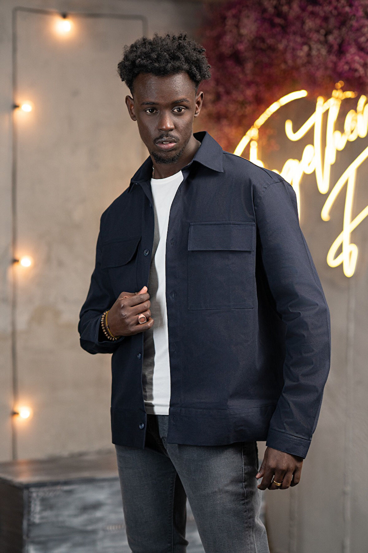 Oversize Çift Kapak Cepli İnce Kanvas Kumaş Astarsız Gömlek