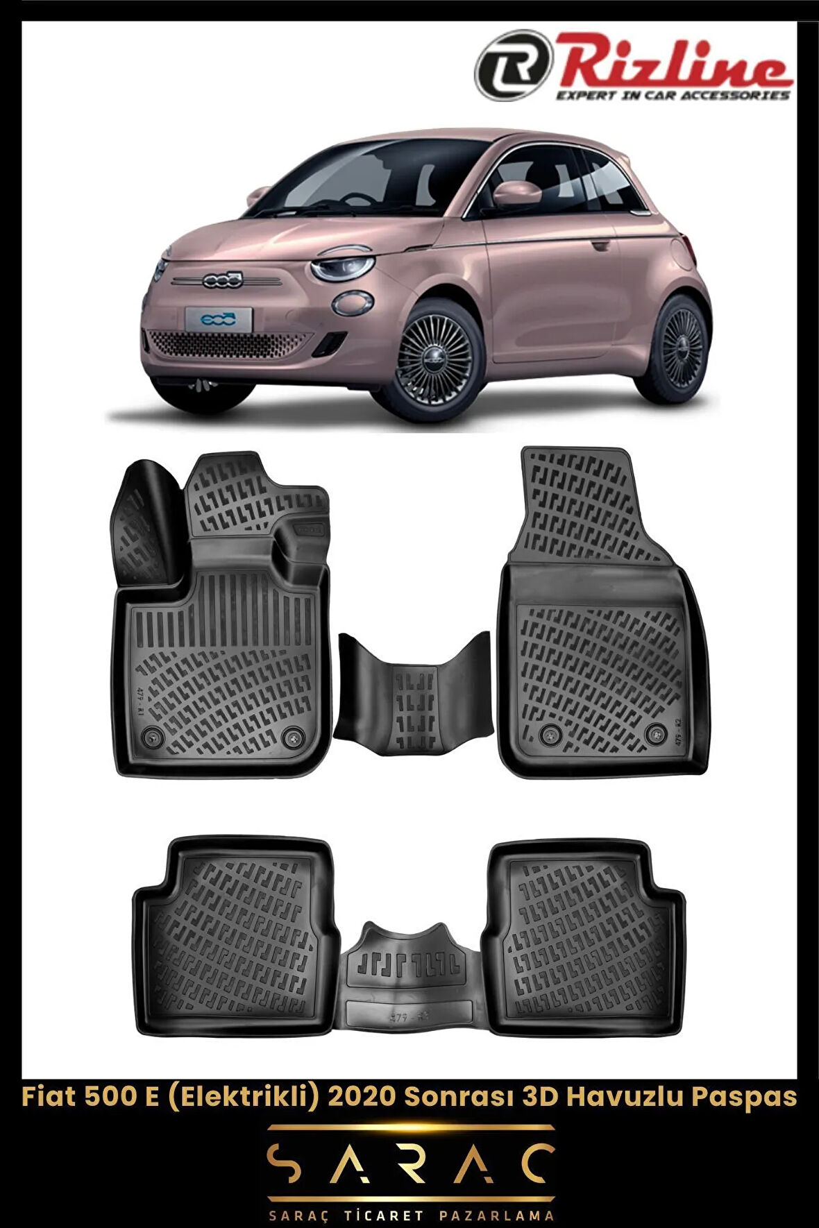 Rizline Fiat 500 Elektrikli 2022 Model 3D Havuzlu Paspas