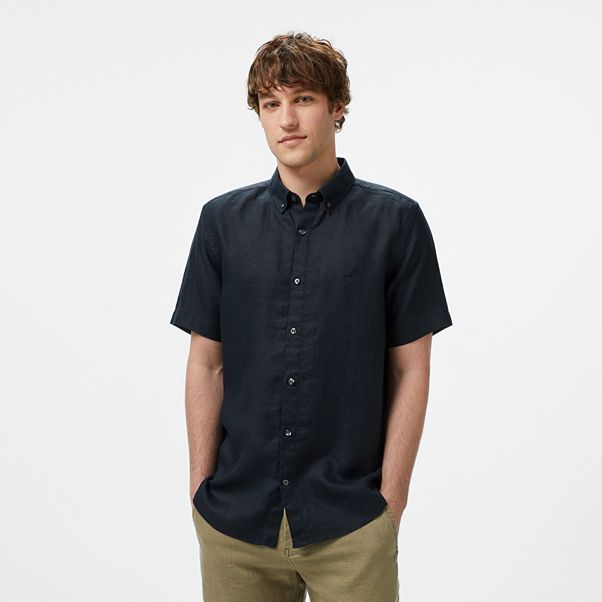 Nautica Erkek Siyah Classic Fit Keten Gömlek