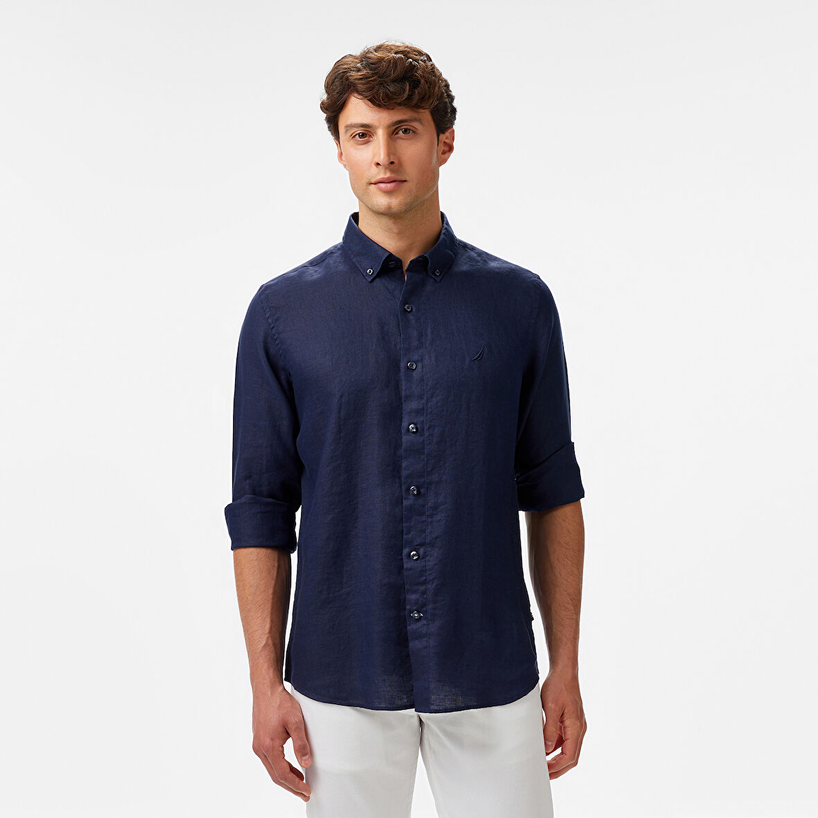 Nautica Erkek Lacivert Classic Fit Keten Gömlek