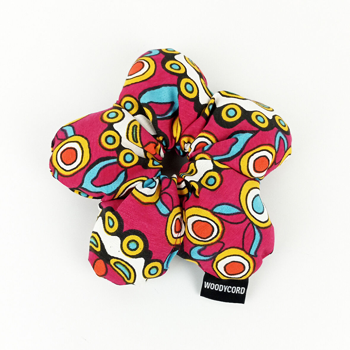 WoodyCord El Yapımı Çiçek Model Pofuduk Scrunchie Toka