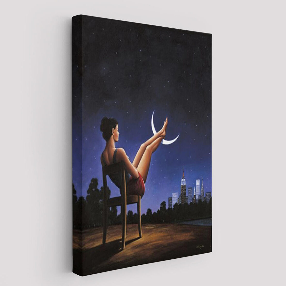 Ay'a Ayaklarını Koyup Dinlenen Kadın, Sürreal Sanat Tablosu-6091
