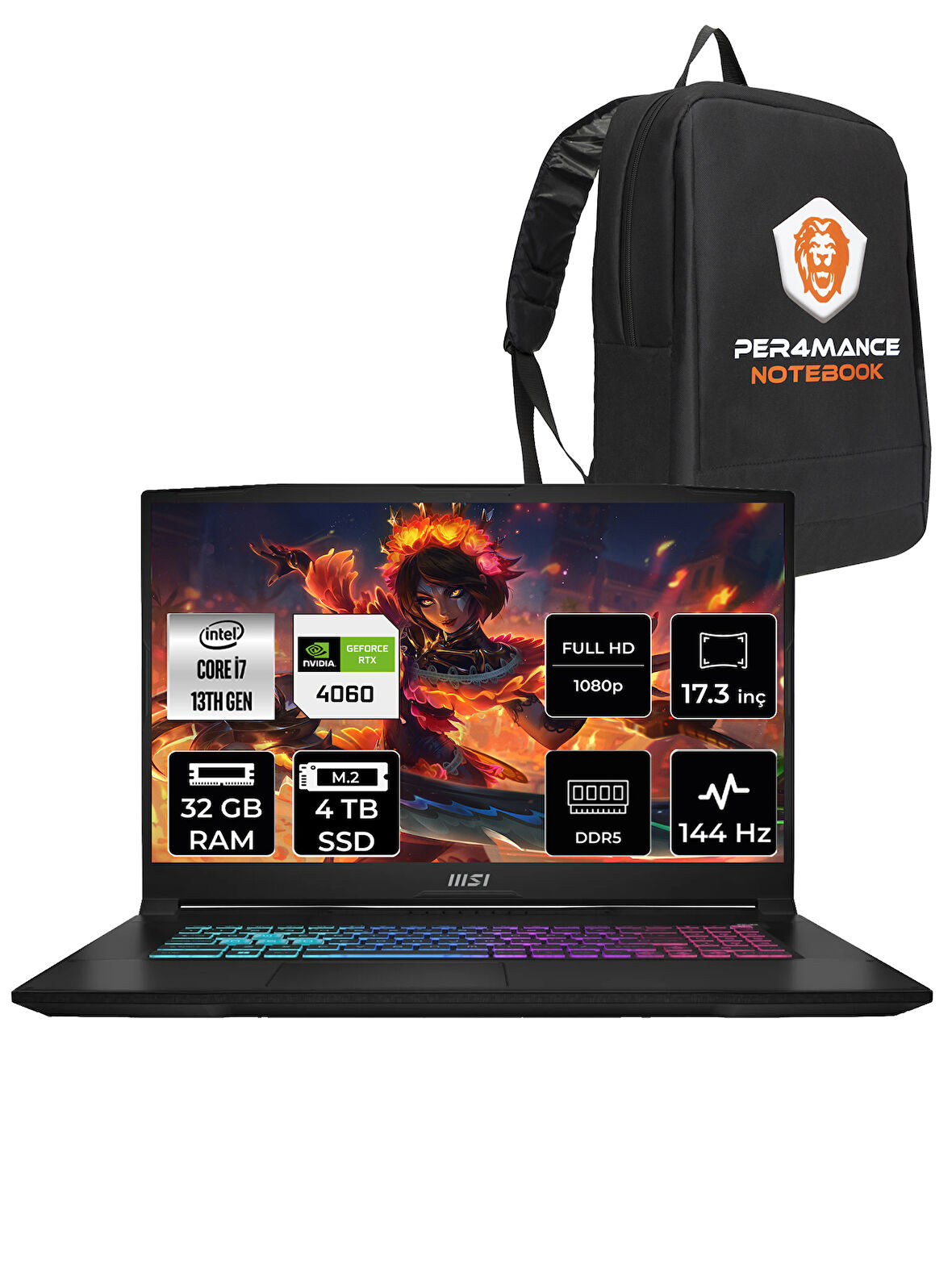 MSI Katana 17 i7 13620H 32GB 4TB SSD RTX4060/8GB 17.3" FHD 144HZ FDOS B13VFK-1037XTR & PER4 ÇANTA