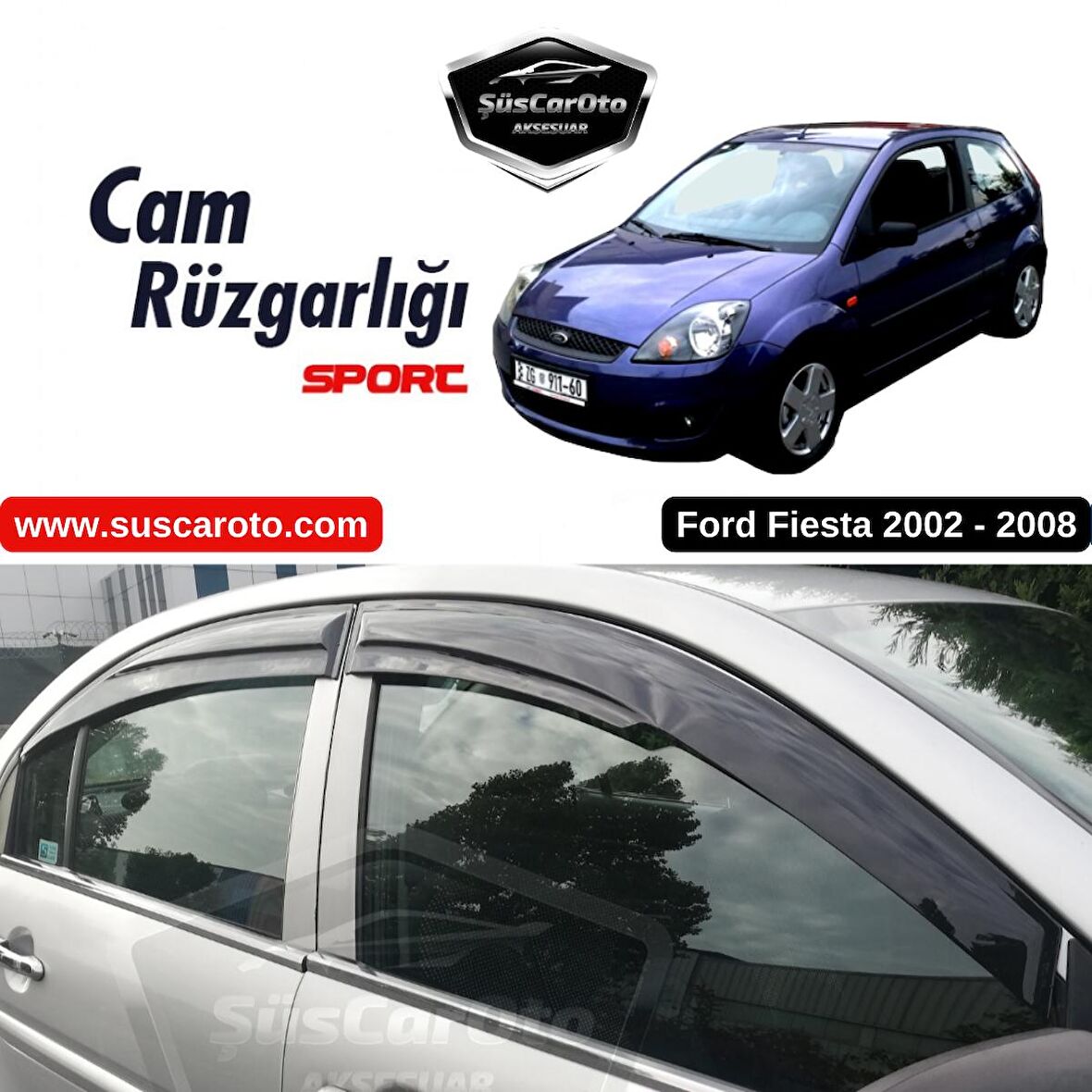 Ford Fiesta 2002-2008 Uyumlu Mugen Cam Rüzgarlığı Seti Piano Black 4'lü İthal