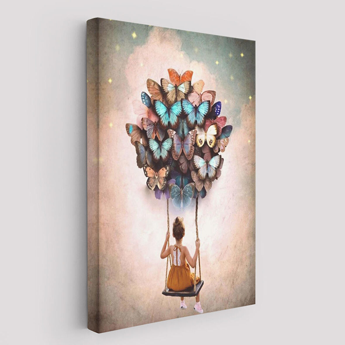 Kelebeklerin Uçurduğu Kız Çocuğu Duvar Tablosu-6094