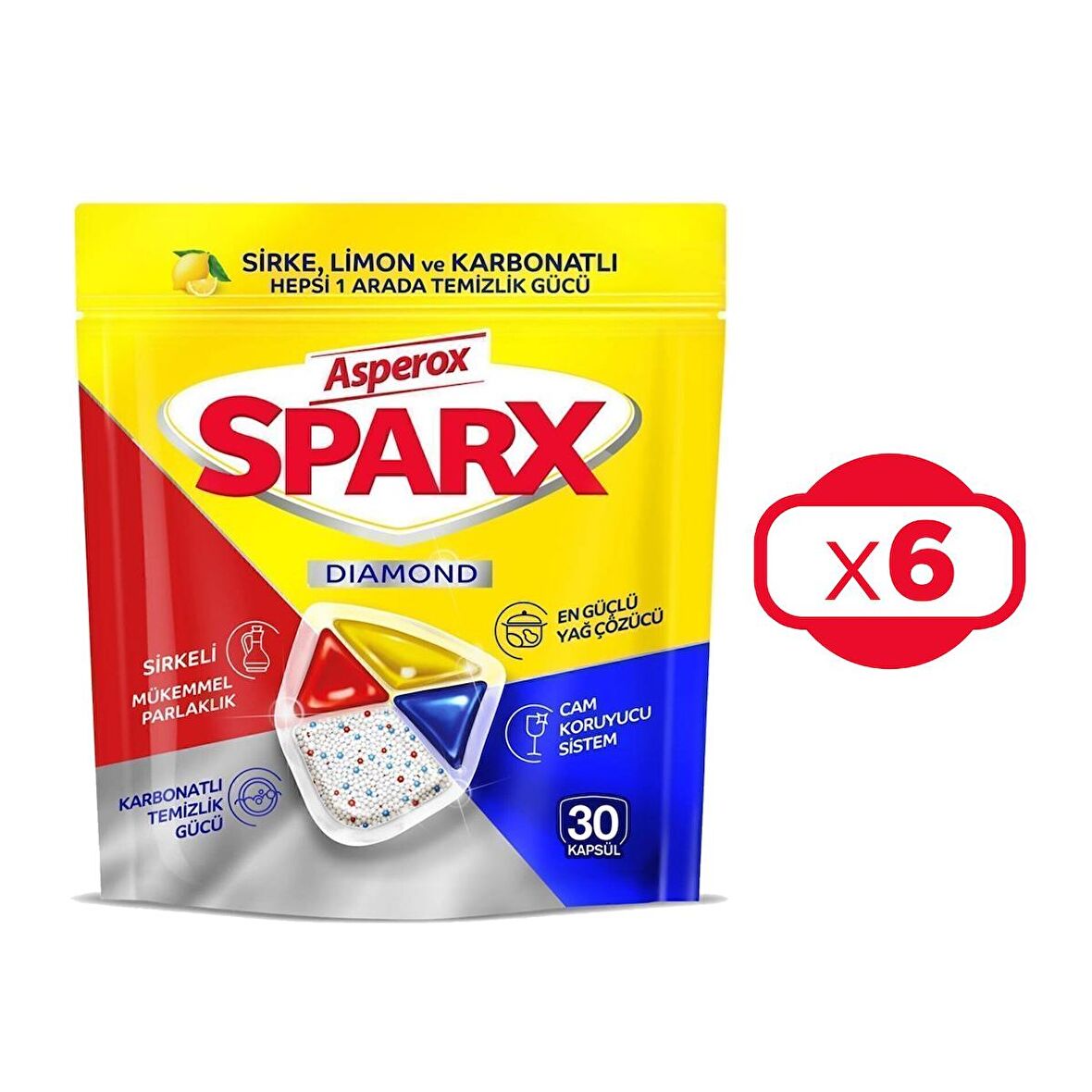 Asperox Sparx Bulaşık Makinesi Kapsülü 30 Yıkama X 6 Adet