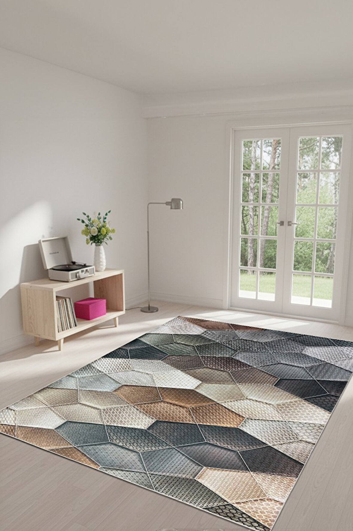 Her Karede Denge Şık ve Yıkanabilir Geometrik Kaymaz Taban Halı