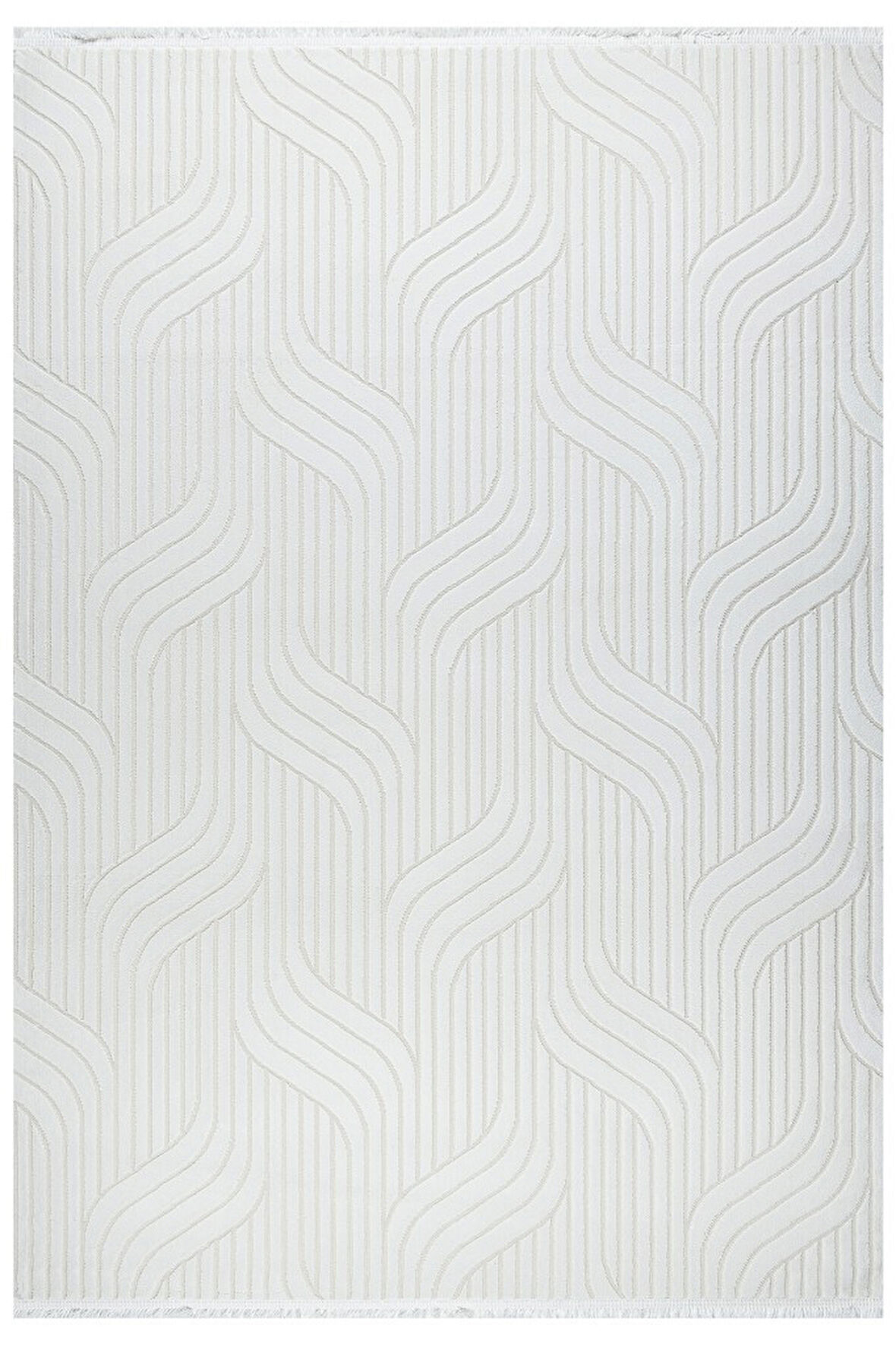 Dalga Desenli Geometrik Motif Tasarımlı Pamuk Tabanlı Salon - Oturma Odası  Krem Renk Halı