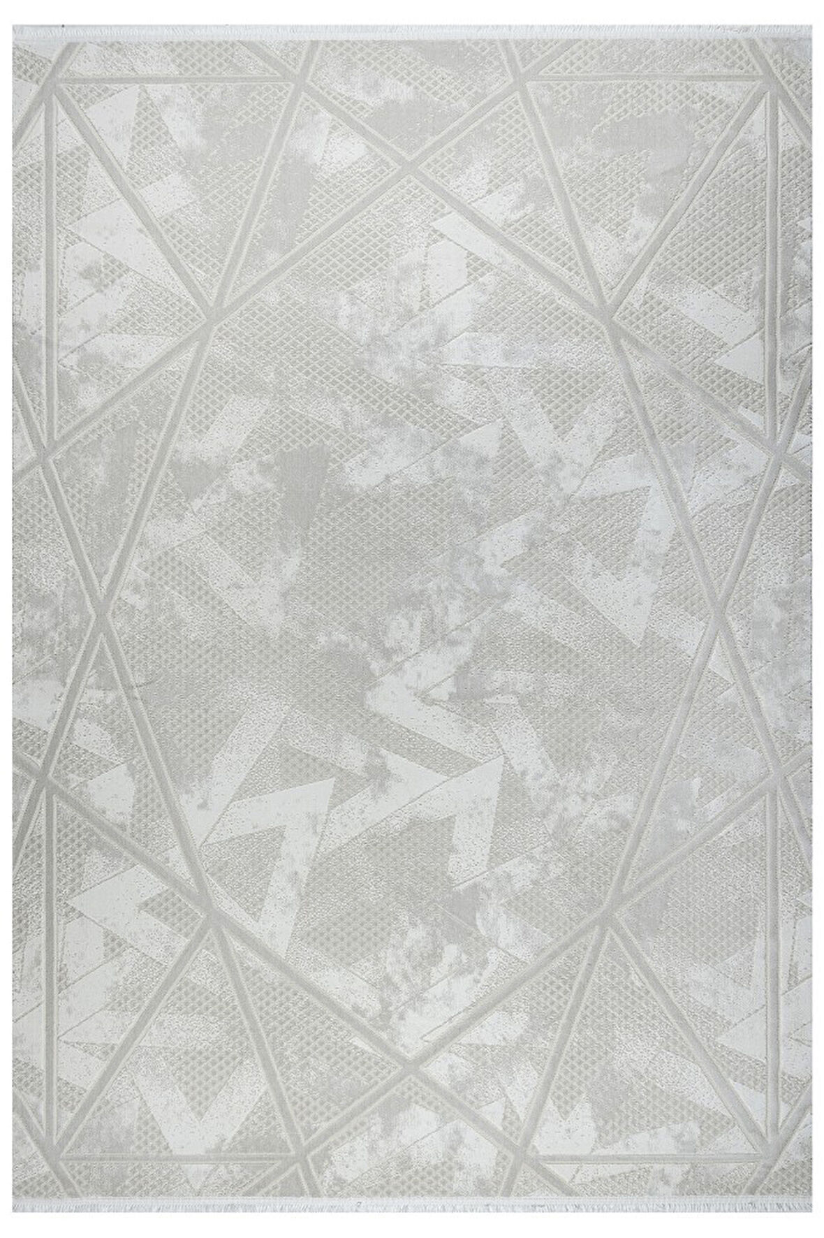 Geometrik Tasarımlı Pamuk Tabanlı Salon - Oturma Odası  Krem Renk Halı