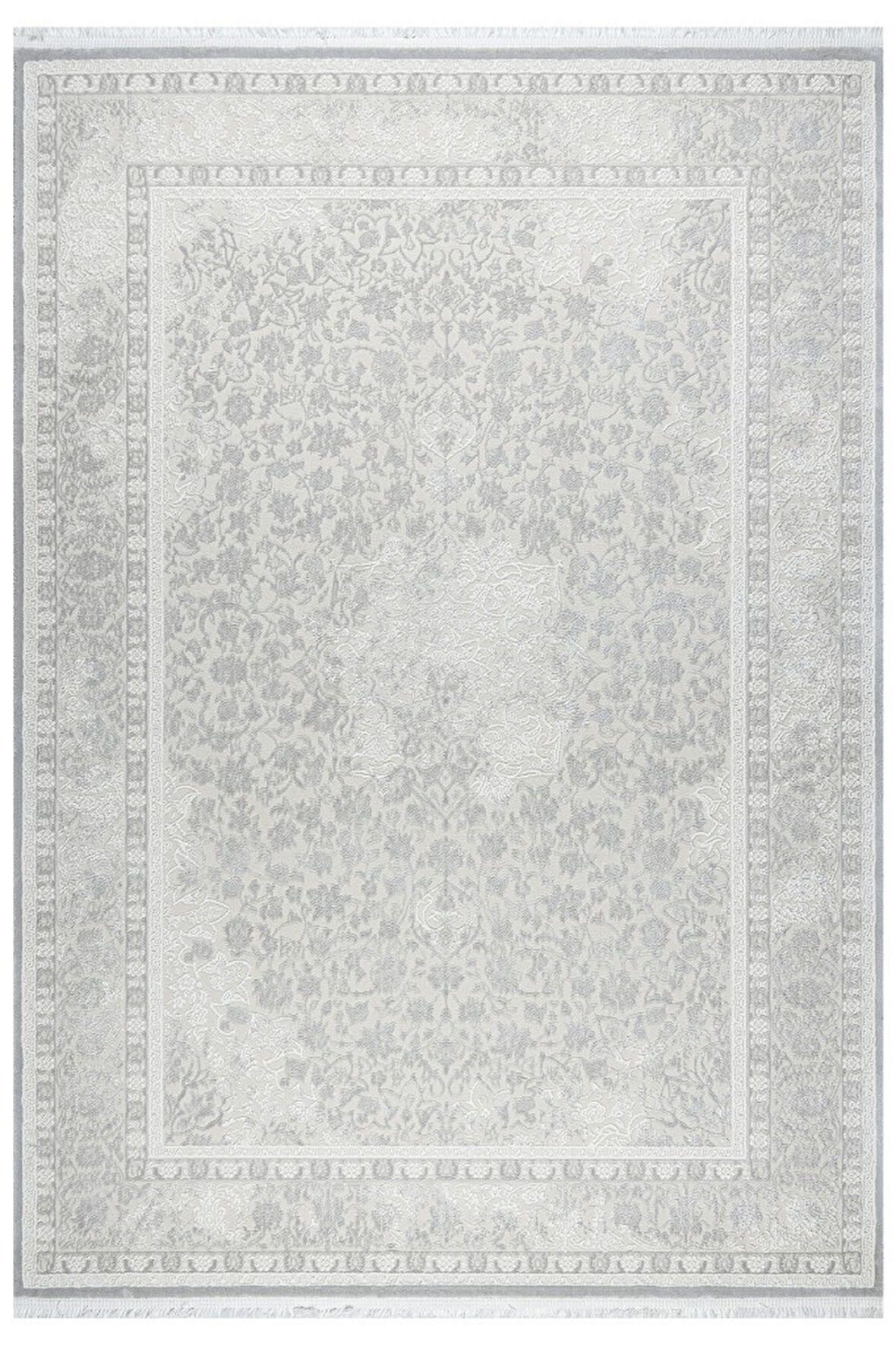 Klasik Medalyon Tasarımlı Pamuk Tabanlı Salon - Oturma Odası Gri Renk Halı