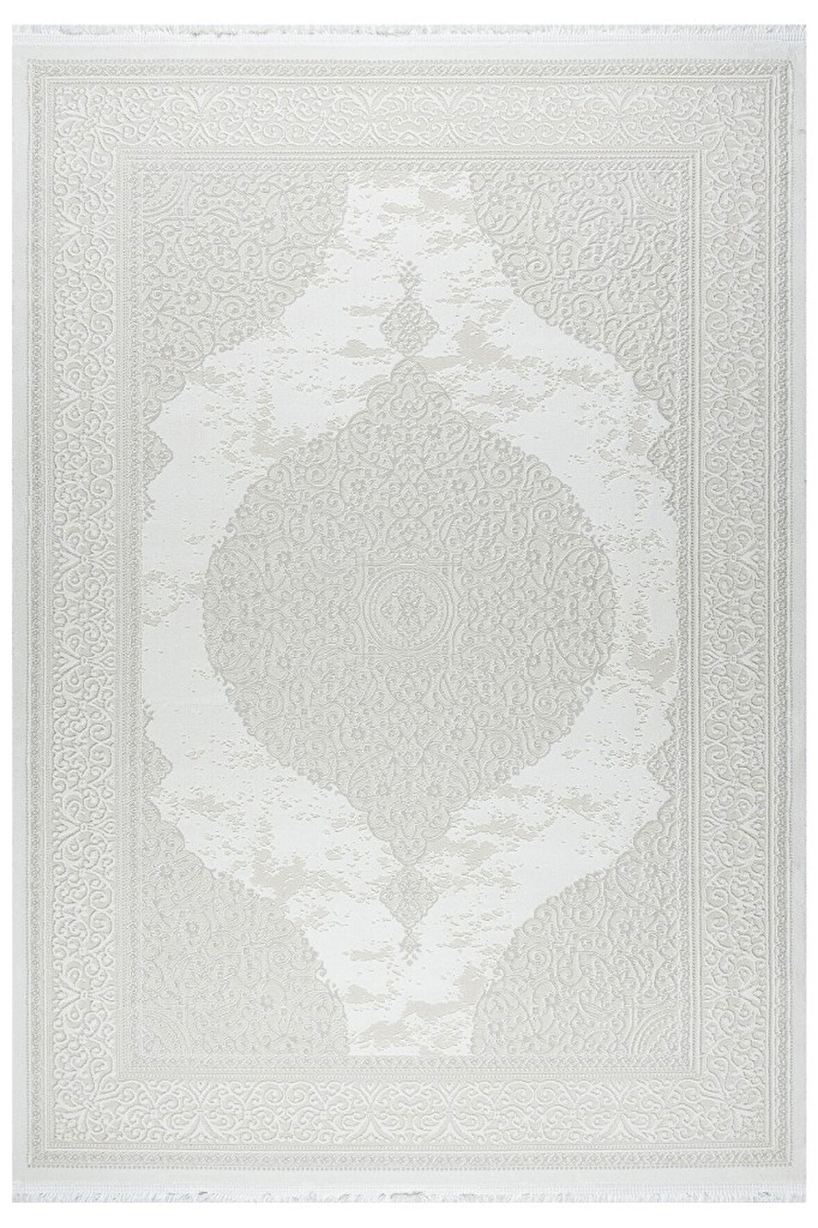 Central Medallion Modern Tasarımlı Pamuk Tabanlı Salon - Oturma Odası  Krem Renk Halı