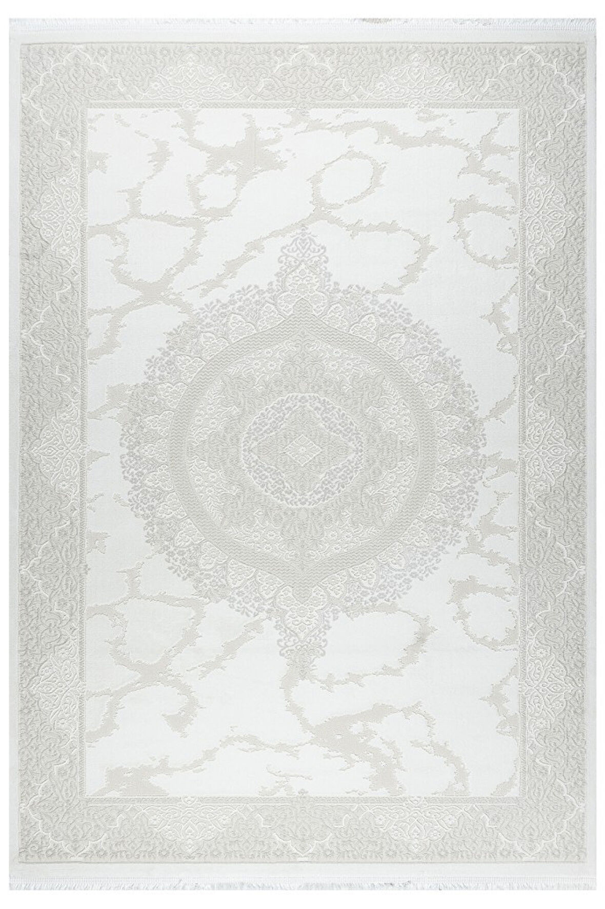 Medalyon Klasik Halı Tasarımlı Pamuk Tabanlı Salon - Oturma Odası  Krem Renk Halı