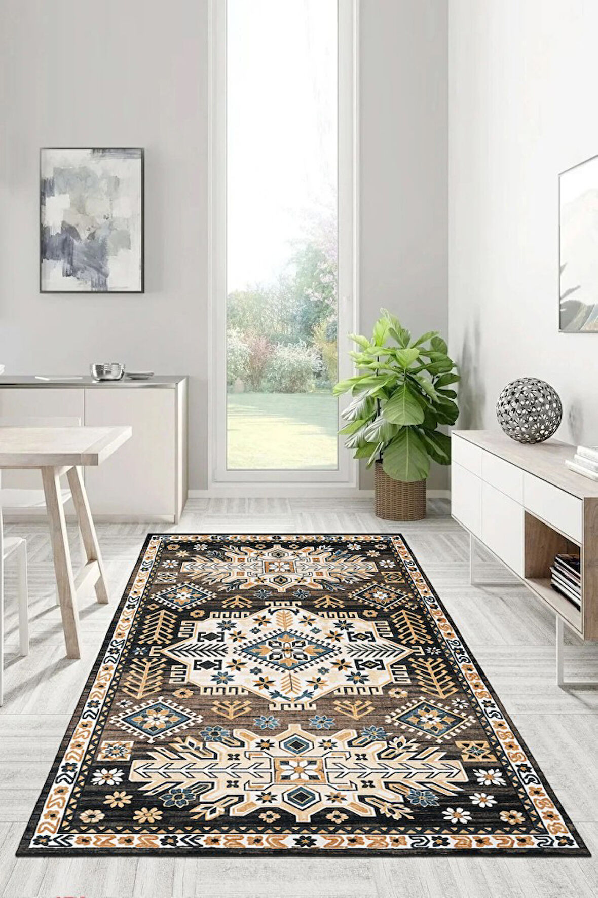 Salonunuza Kültürel Bir Dokunuş Geometrik ve Floral Desenli Kaymaz Taban Halı
