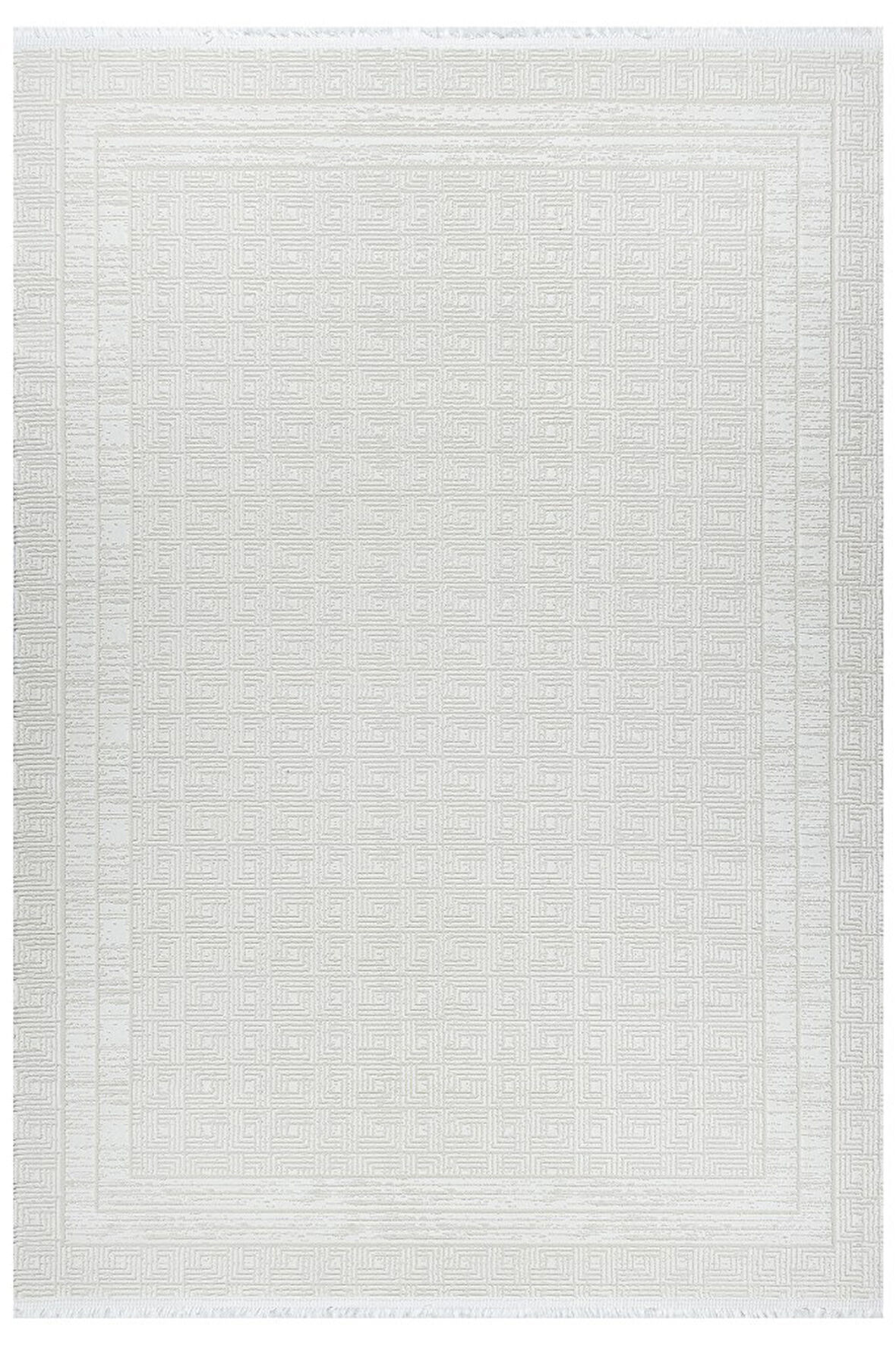 Grid Motifli Geometri Modern Tasarımlı Pamuk Tabanlı Salon - Oturma Odası  Krem Renk Halı