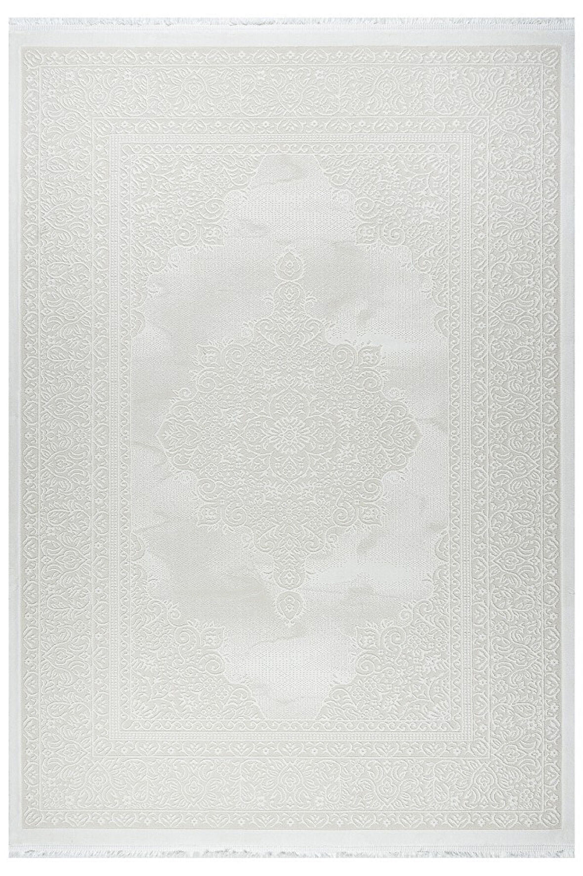 Klasik Medalyon İran Tarzı Pamuk Tabanlı Salon - Oturma Odası Krem Renk Halı