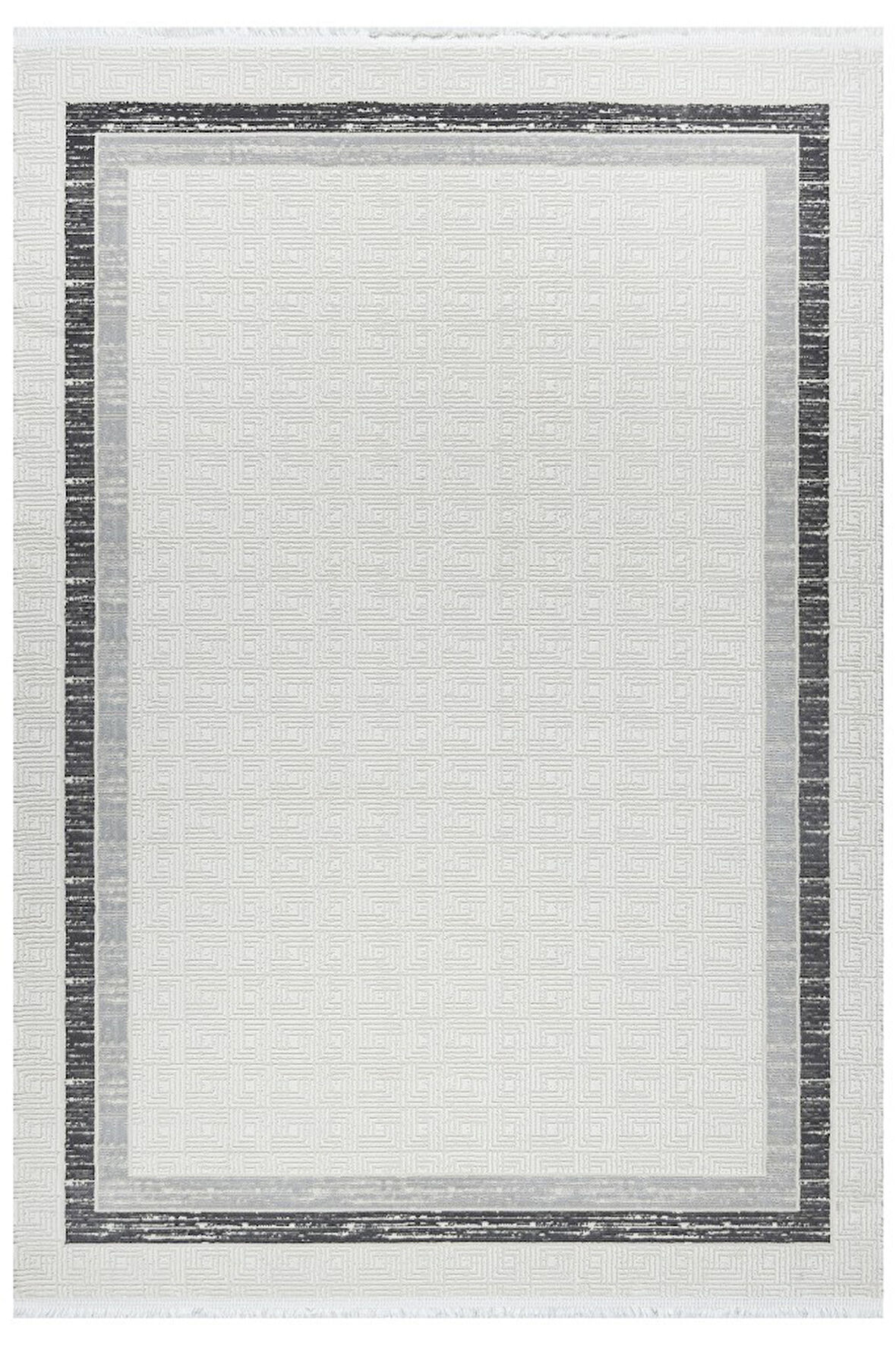 Grid Motifli Geometrik Modern Tasarımlı Pamuk Tabanlı Salon - Oturma Odası  Gri Renk Halı