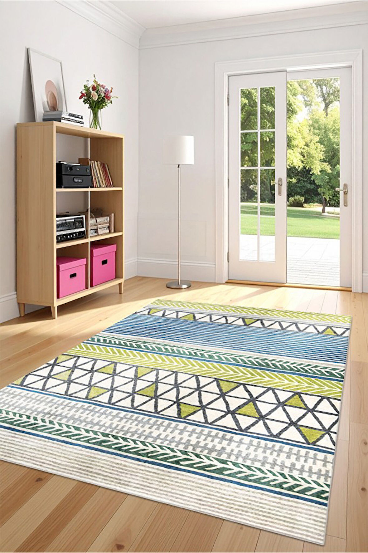 Desenlerin Dansı Geometrik Renkli Modern Renkli Kaymaz Taban Halı