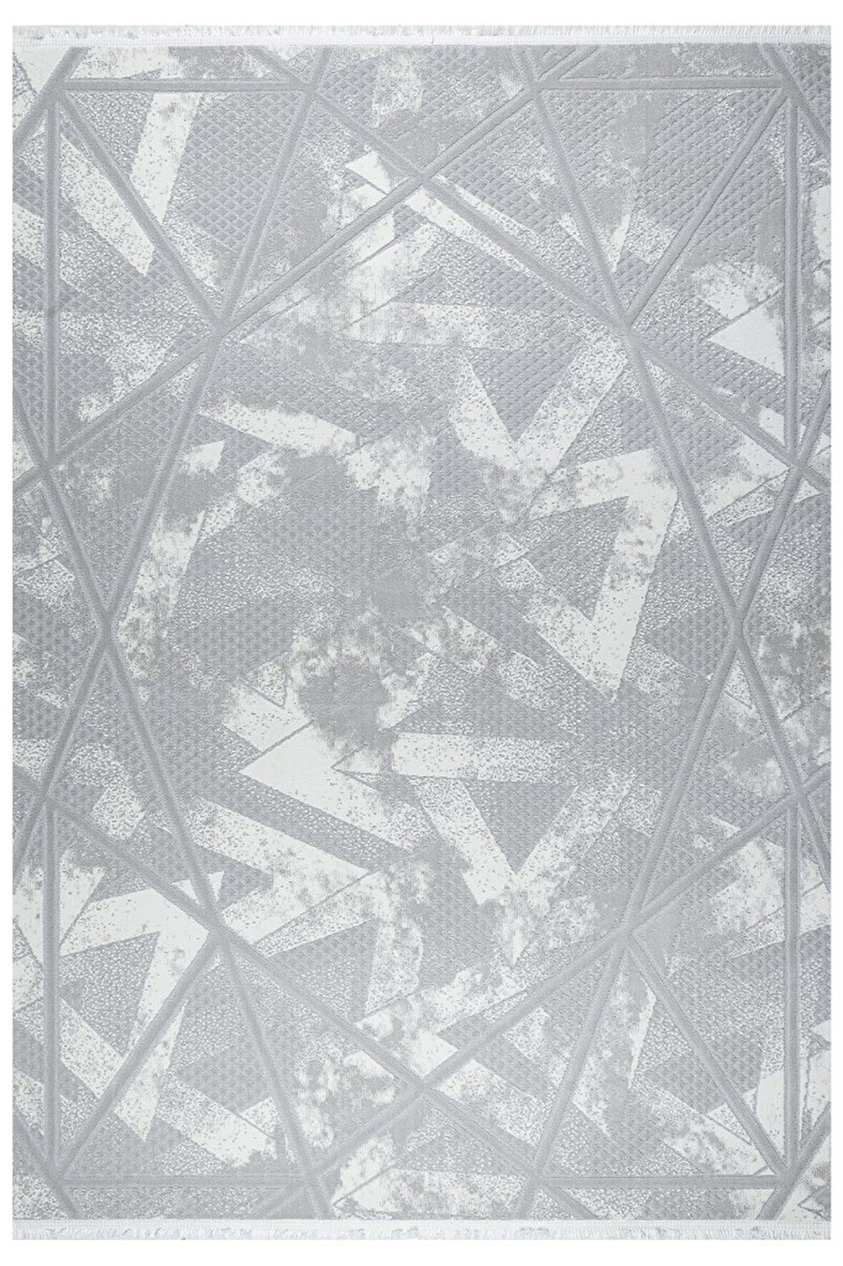 Geometrik Tasarımlı Pamuk Tabanlı Salon - Oturma Odası  Gri Renk Halı