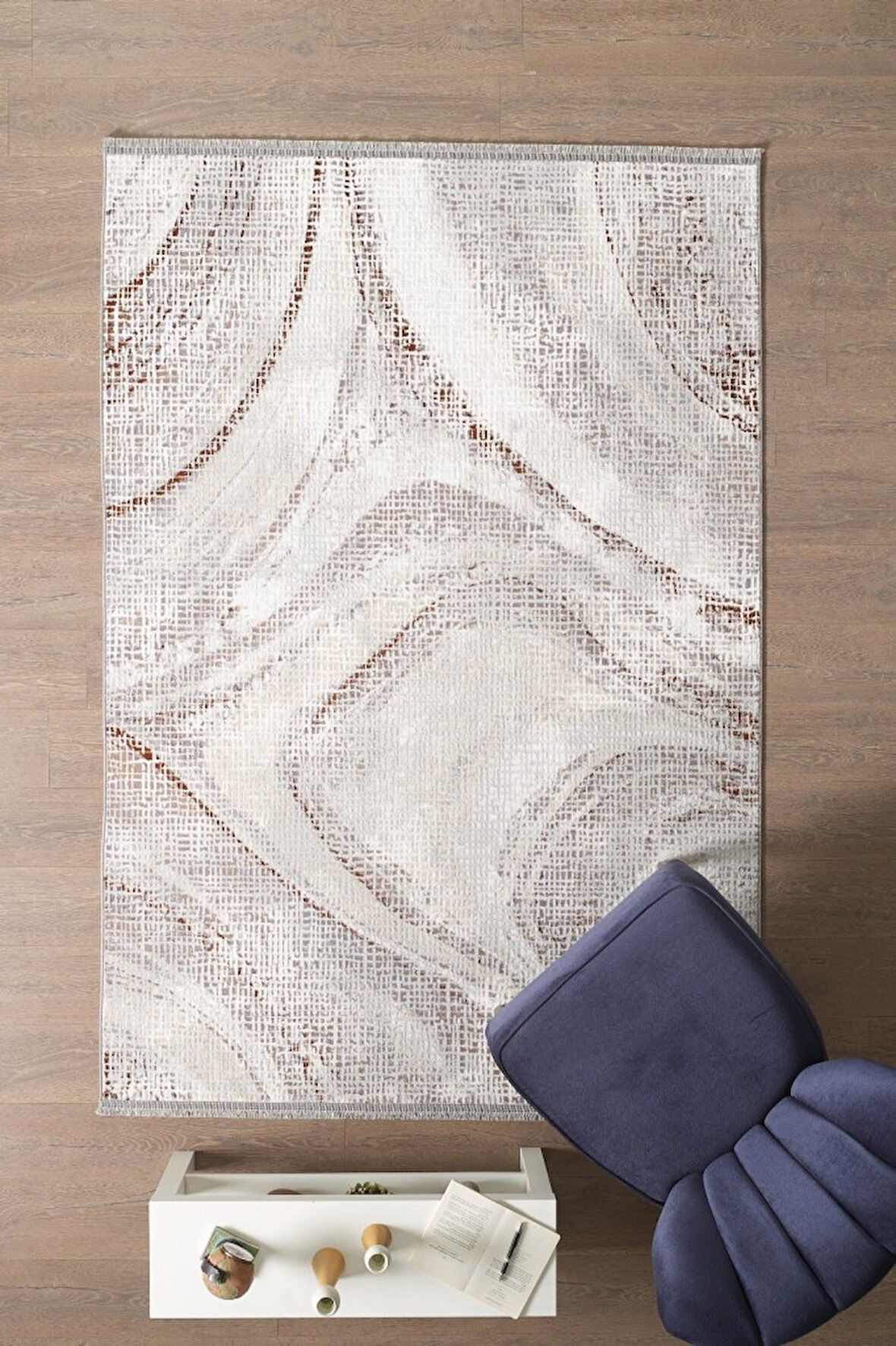 Modern Tasarımlı Pamuk Tabanlı Dalga Desenli Saçaklı Turuncu Renkli Halı