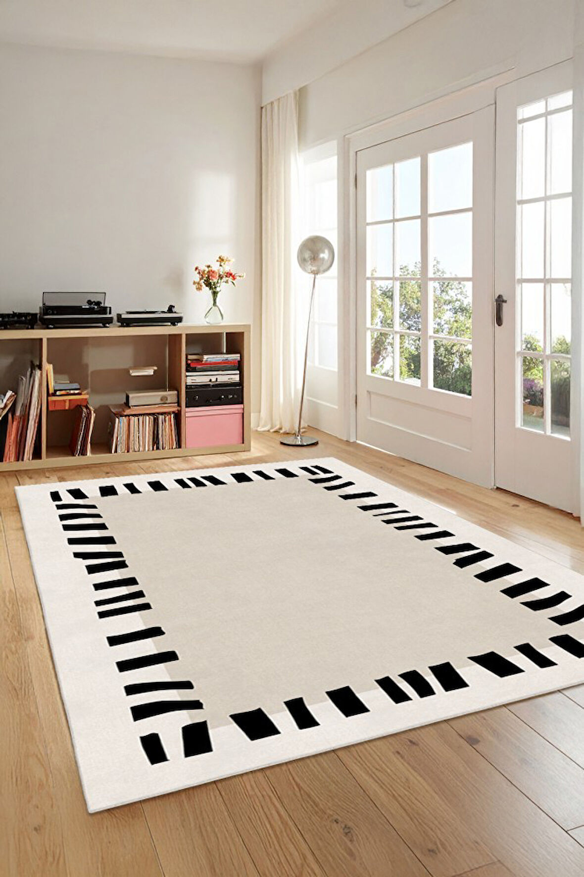 Zeminde Çerçeve Sanatı Asimetrik Kenarlıklı Modern Kaymaz Taban Halı